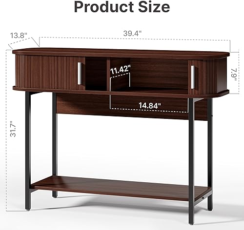Miniatura 3 de Mesa de entrada moderna de mediados de siglo de 40 pulgadas, mesa consola acanalada ultra delgada con puertas de almacenamiento y correderas,
