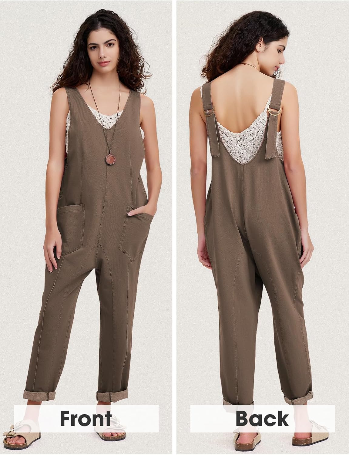 EXLURA Womens High Roller Denim Bib Jumpsuits Casual Loose Sleeveless Baggy Overalls Jeans Pants Jumpers with Pockets - Image 2