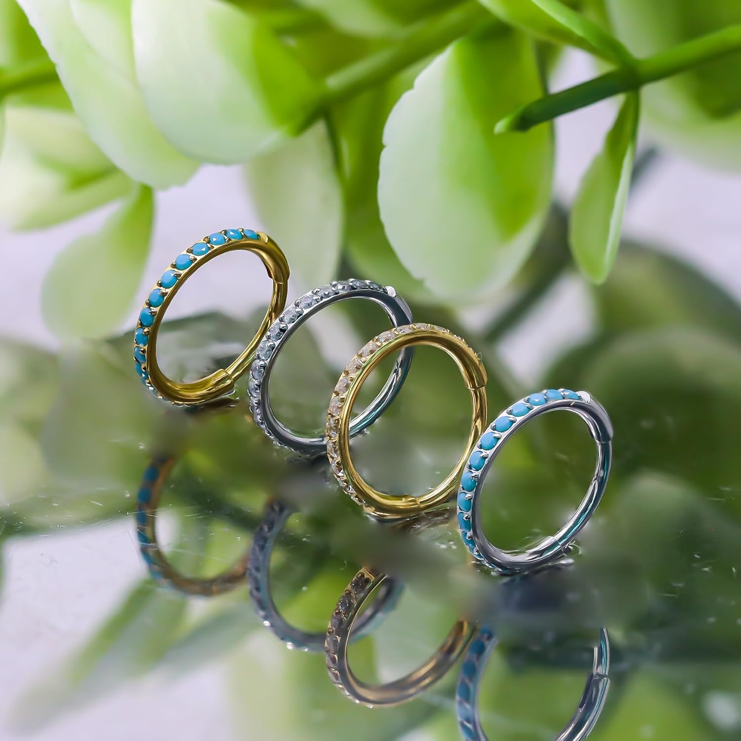 20G Turquoise Nose Septum Rings Hoop 316L Surgical Steel Nose Piercing Jewelry CZ Hinged Segment Cartilage Conch Rook Helix Tragus Lip Ring Daith Earrings - Image 5