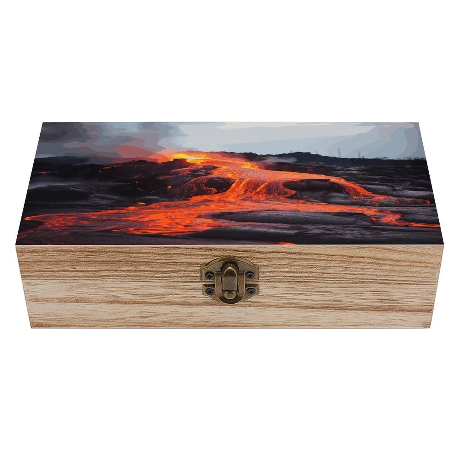 VstaDank Red Hot Lava from Kilauea Volcano Wooden Keepsake Box with Hinged Lid Solid Wood Gift Boxes Beautifully Keepsake Box Jewellery Organiser Retro Memory Treasure Case with Lids Decorative Boxes