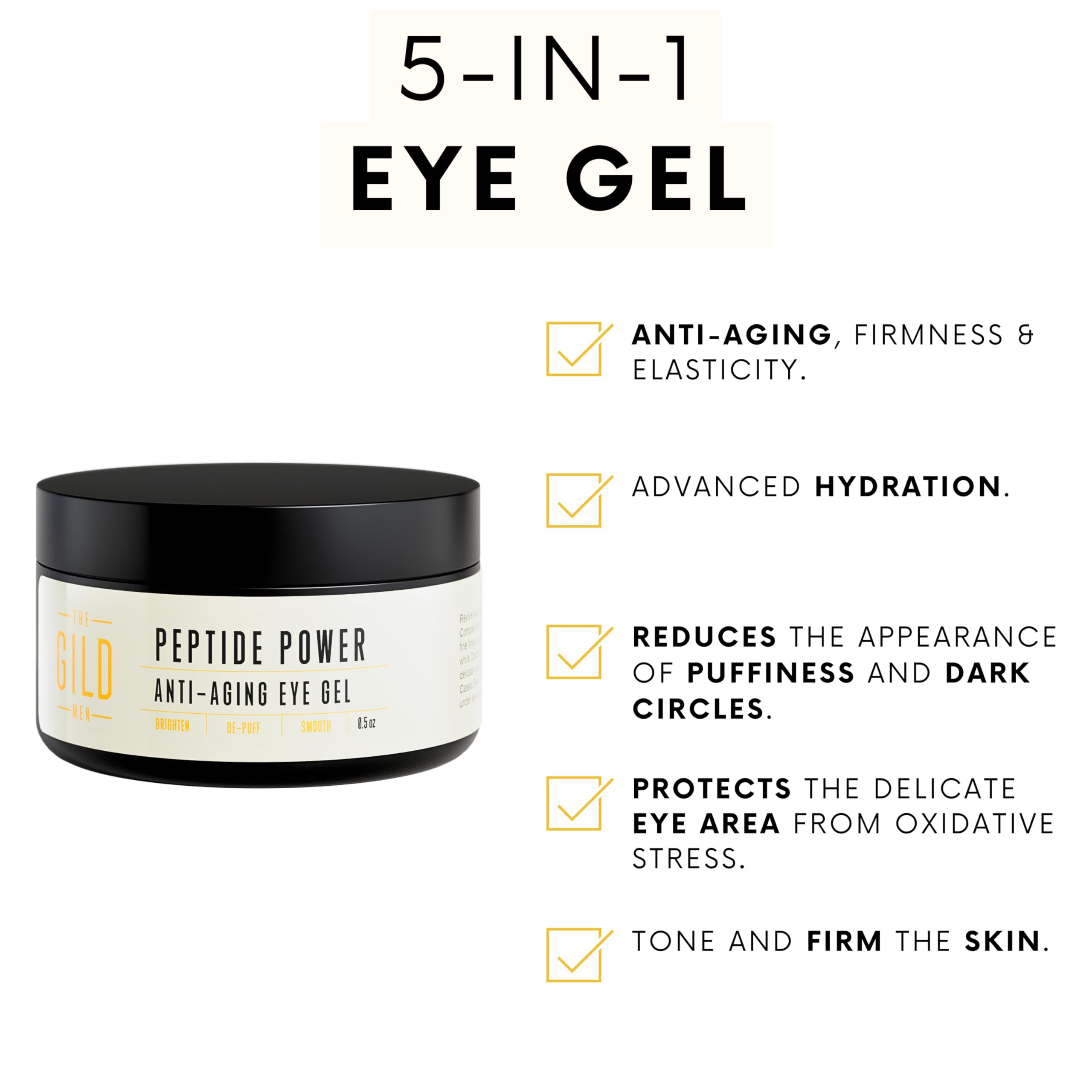 THE GILD MEN Peptide Power Anti-Aging Eye Gel For Men with Peptide Complex - Daily Wrinkle Creamy Gel - Line Smoothing For Wrinkles, Dark Circles & Puffiness 0.5oz