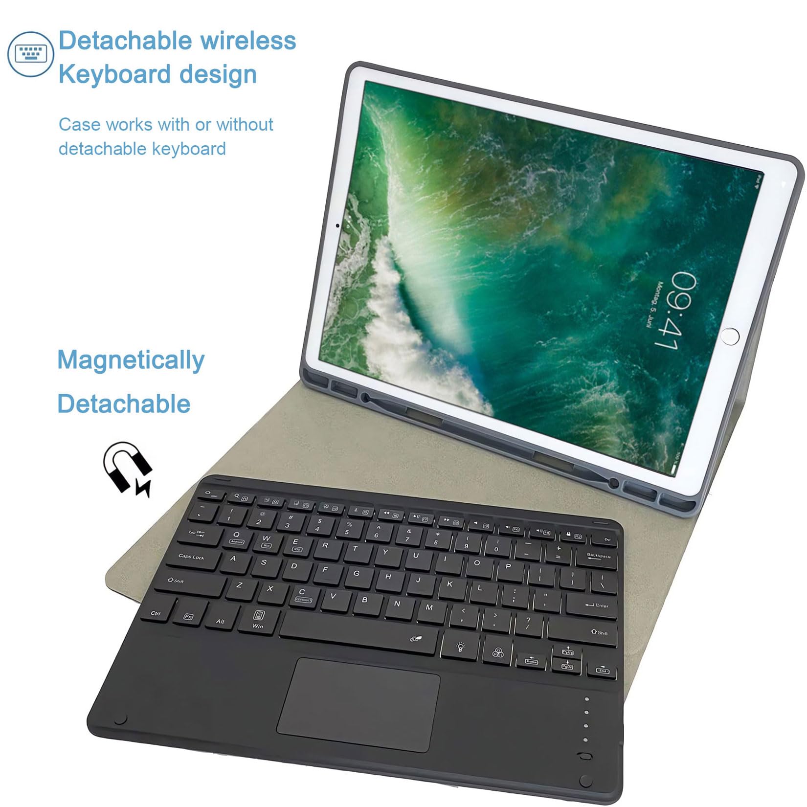 Custodia Tastiera Touch per iPad PRO 12.9", Cover TPU Porta Penna,