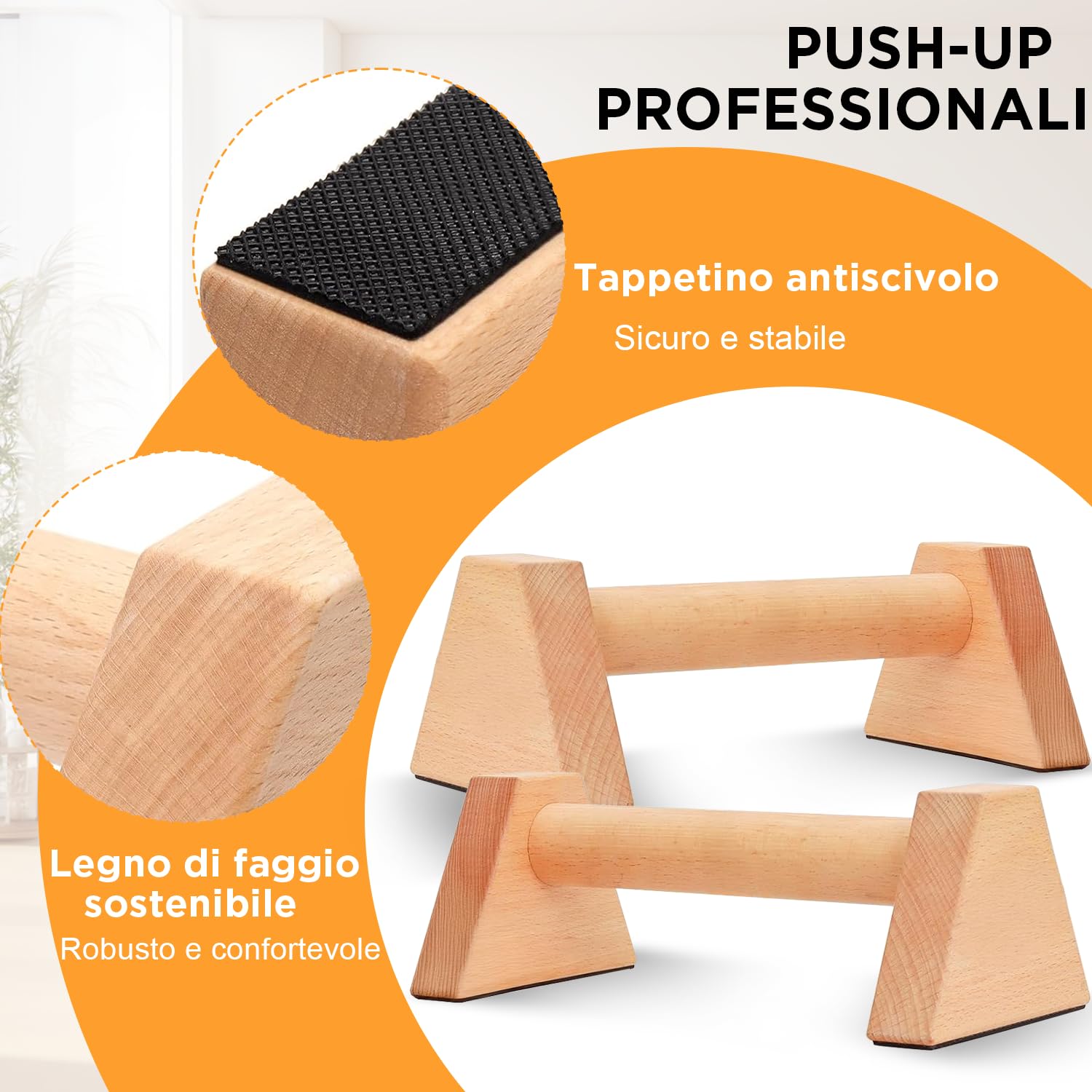 Parallele Calisthenics, Parallele Basse, Maniglie per Flessioni in Legno, Parallele in Legno, Push Up Bar Fitness, Parallele Calisthenics, per interni ed esterni, Antiscivolo e Portatili