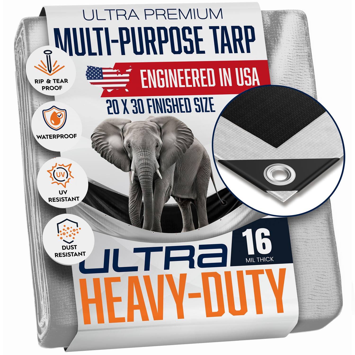 20x30 Tarp Ultra Heavy Duty, Extra Thick 16 Mil, UV Resistant