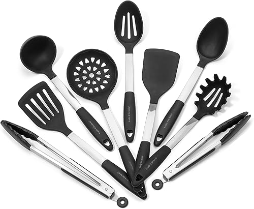 Juego de utensilios de silicona y acero inoxidable - Utensilios de cocina resistentes al calor para utensilios de cocina antiadherentes - Utensilios