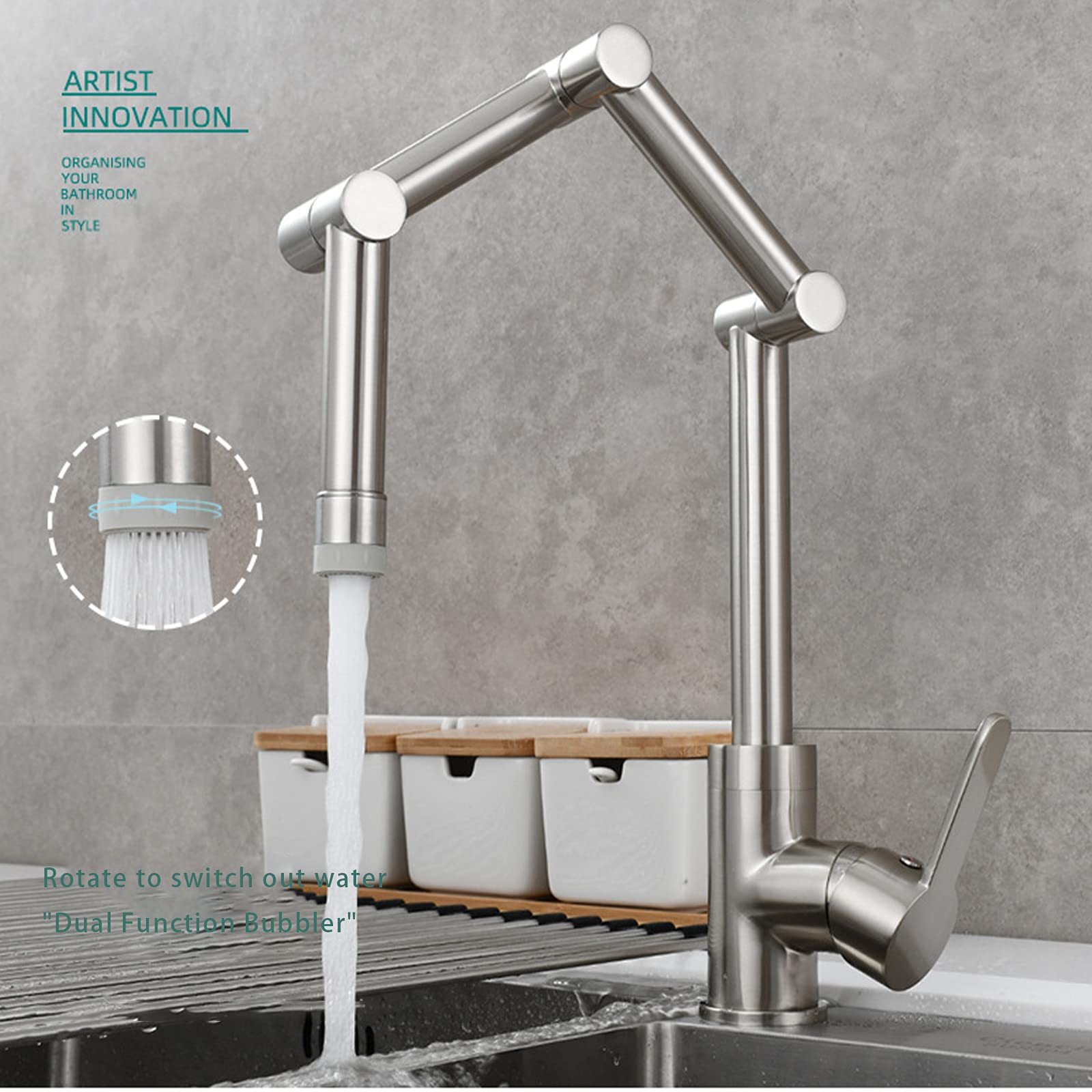 Grifo para llenar ollas, Grifo de Cocina Plegable y Extensible de Acero Inoxidable 304, Grifo Mezclador Monomando para Agua fría y Caliente, Cromado (Color: Cromo)