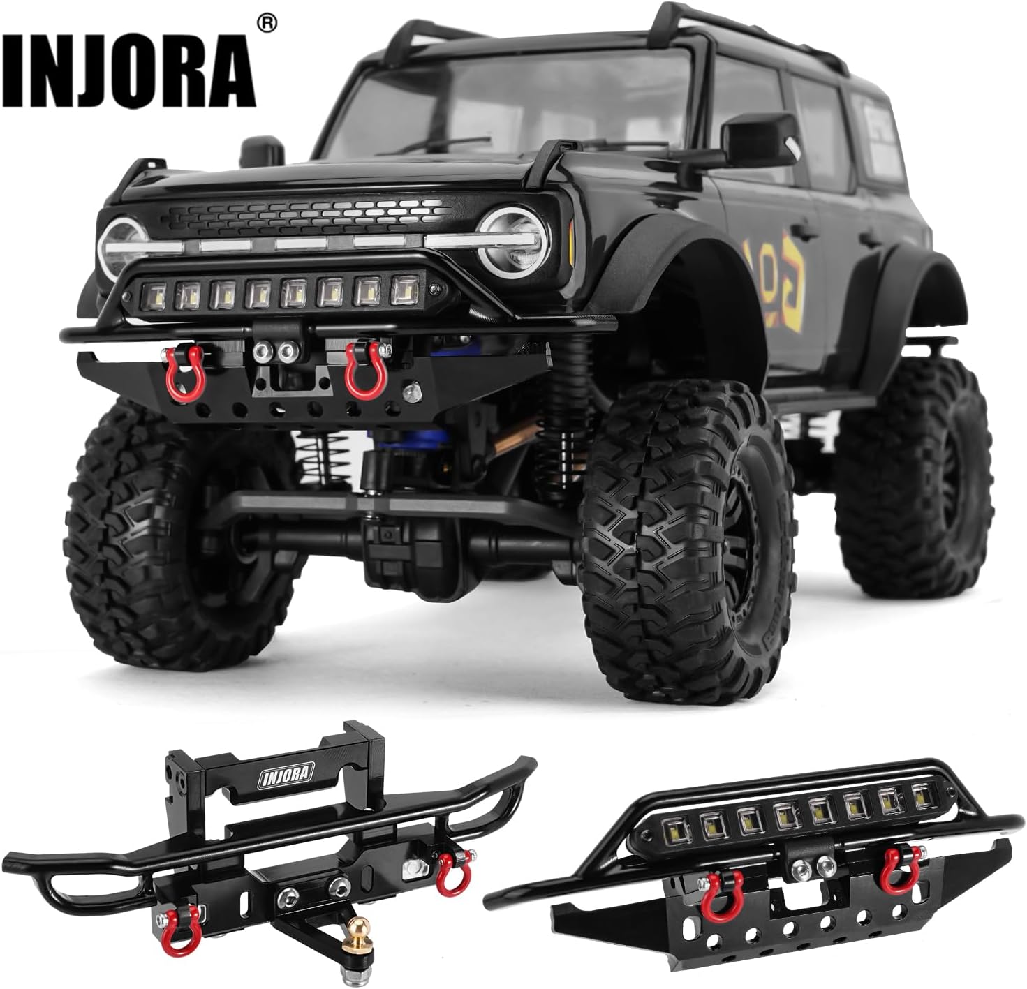 INJORA CNC Aluminum Front Bumper for 1/18 RC Crawler TRX4M Bronco Upgrade (4M-43)