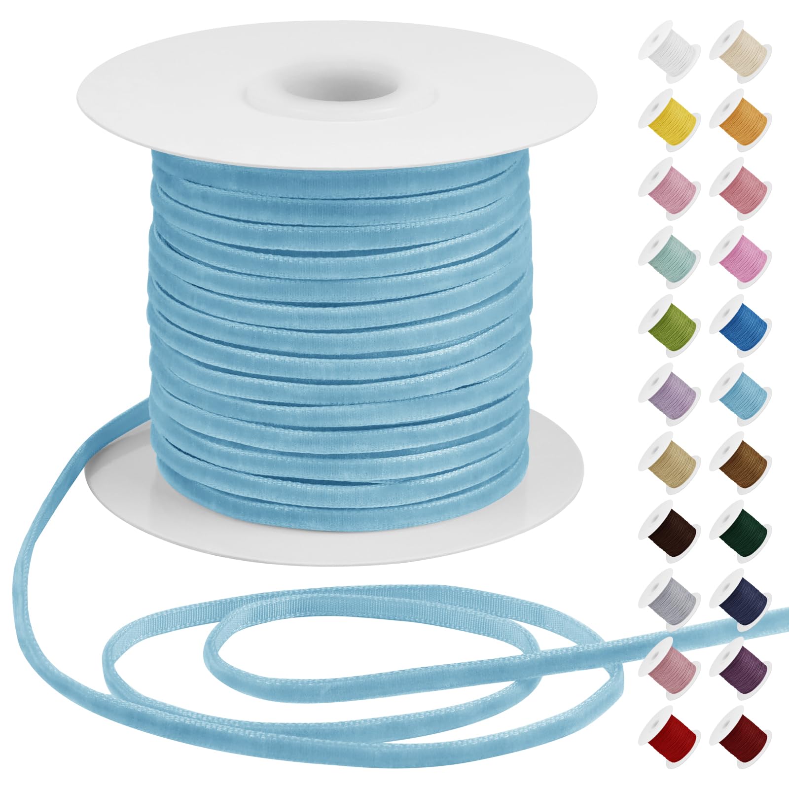 Uiopa Thin Velvet Ribbon 3mm x 45m Single Face Vintage Velvet Sky Blue Ribbon for Gift Wrapping, Flower Bouquets, Invitations, Ornaments, Home Decor, DIY Crafts