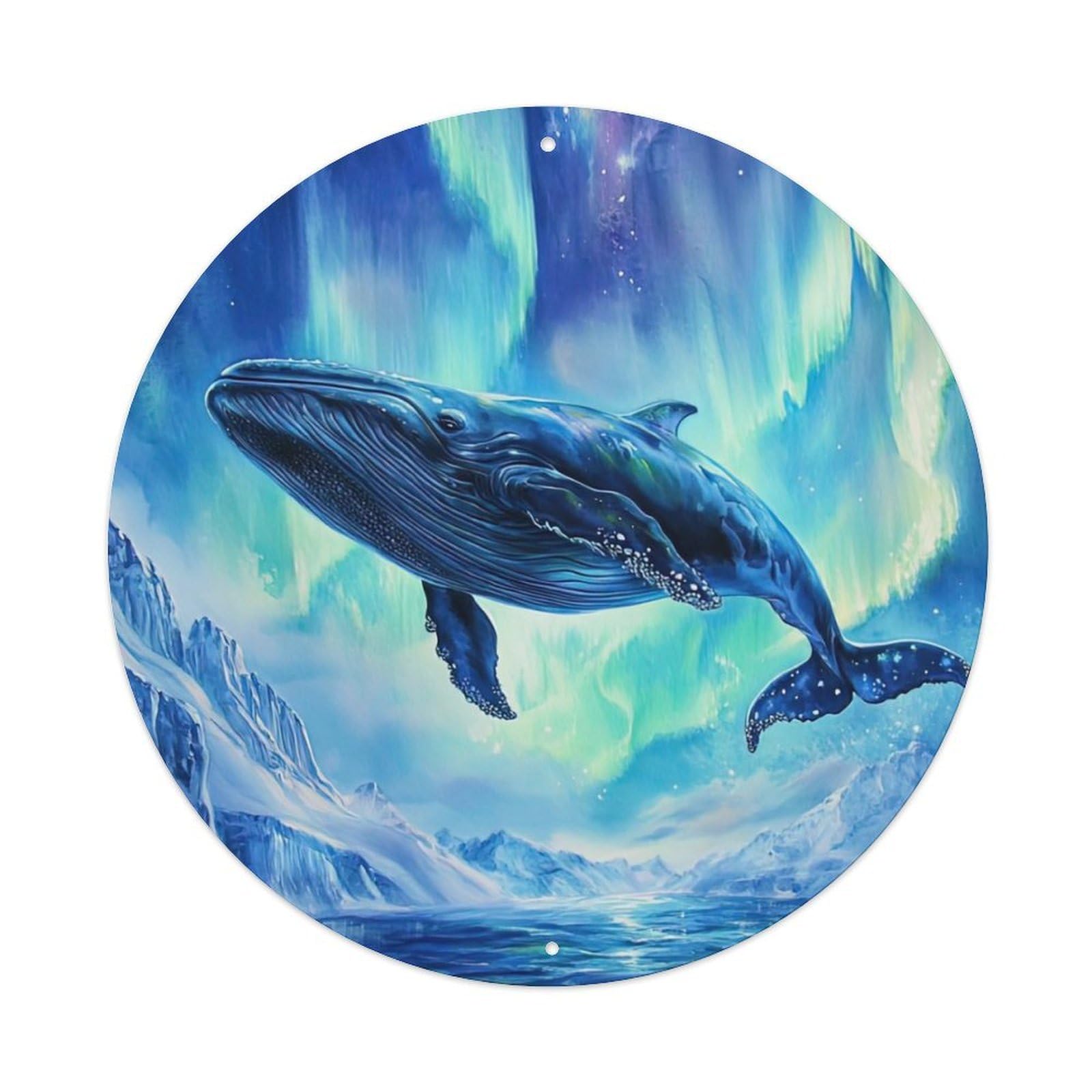 Animal Whales in The Aurora Borealis Vintage Metal Tin Sign Plaque Wall Decor for Cafe, Club Bar, Office, Garden Metal Poster 8x8Inch