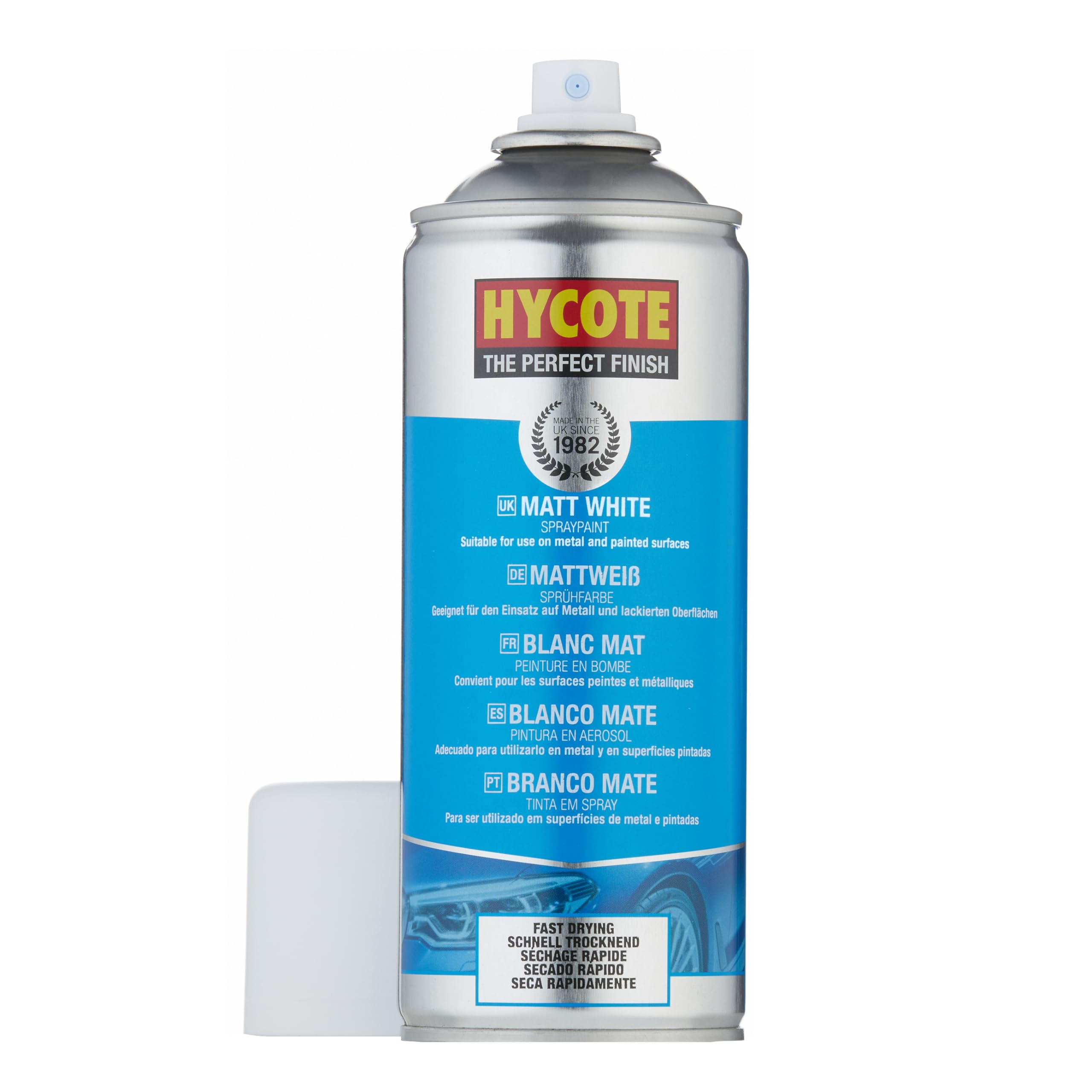 Hycote Vernice Spray Bianco Opaco 400 ml, Asciugatura Rapida, Alta Copertura, Multi Superficie per Auto, Metallo, Plastica
