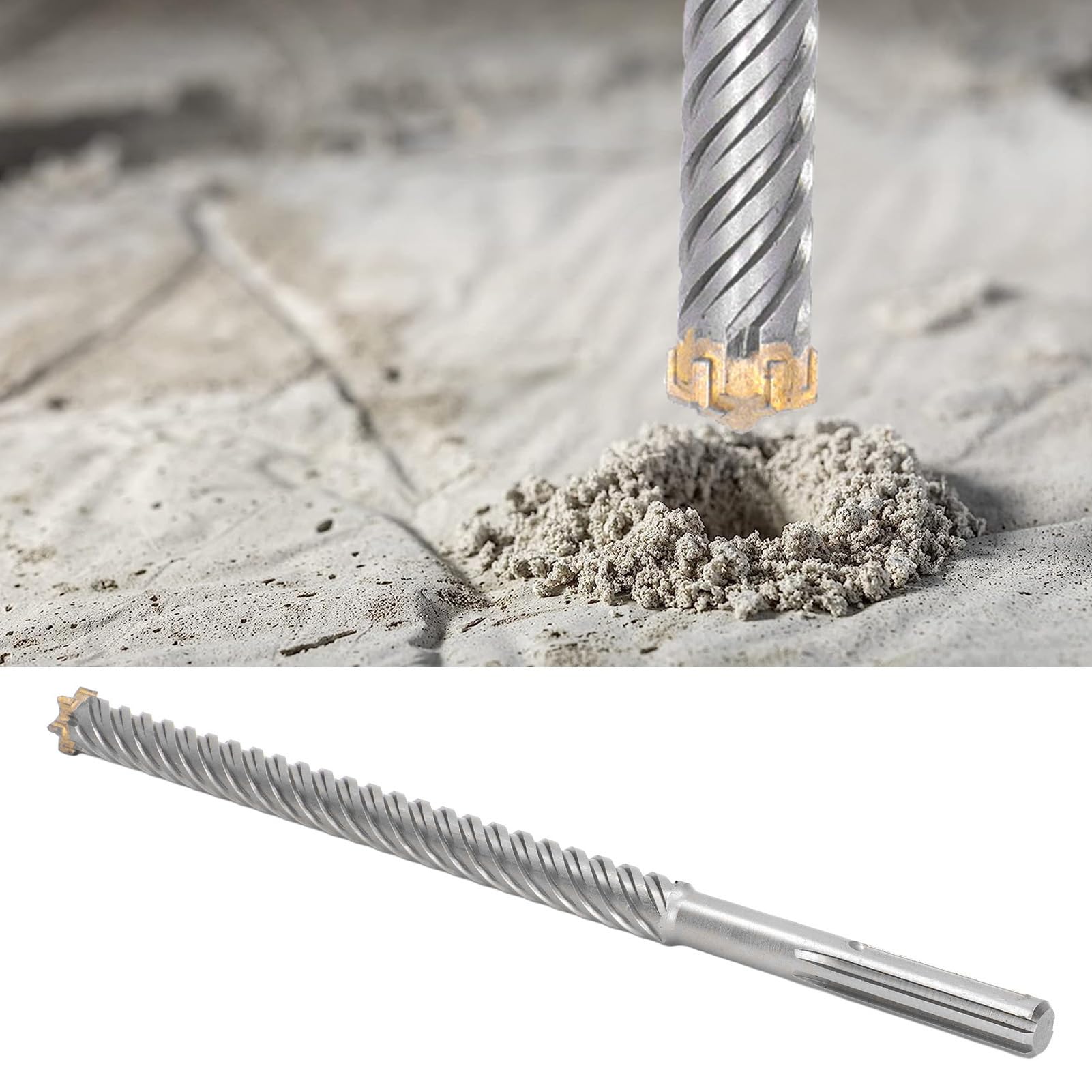 Broca para martillo perforador Carburo 6 flautas Agujero de 25 mm Profundidad de perforación de 280 mm Piedra de mampostería de impacto