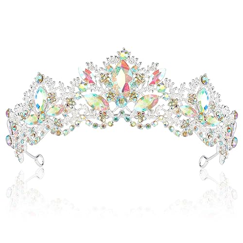 Exacoo Tiaras plateadas para mujer, coronas de cristal para niñas, aurora boreal, boda, novia, princesa, graduación, fiesta, accesorios para el