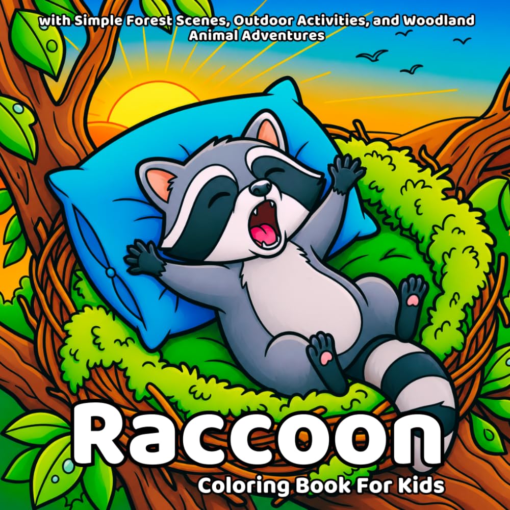 Raccoon Coloring Book: with Simple Forest Scenes, Outdoor Activities, and Woodland Animal Adventures