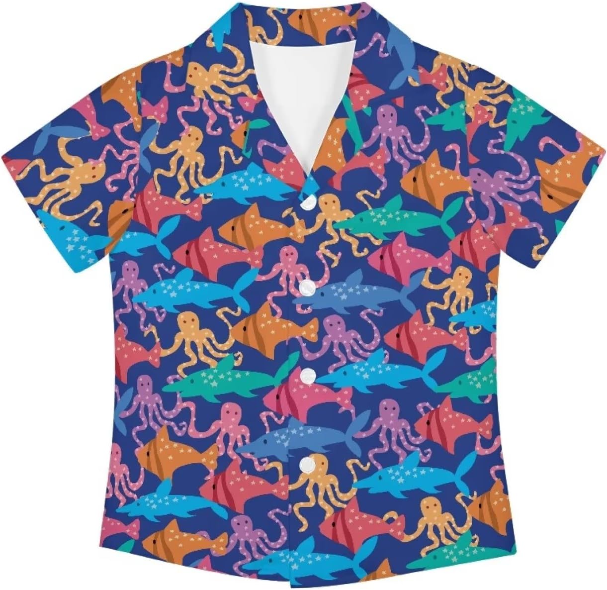 Boys Casual Floral Hawaiian Shirts for Summer Vacation Comfy V Neck Button Down Shirt Beach Tropical Outfits