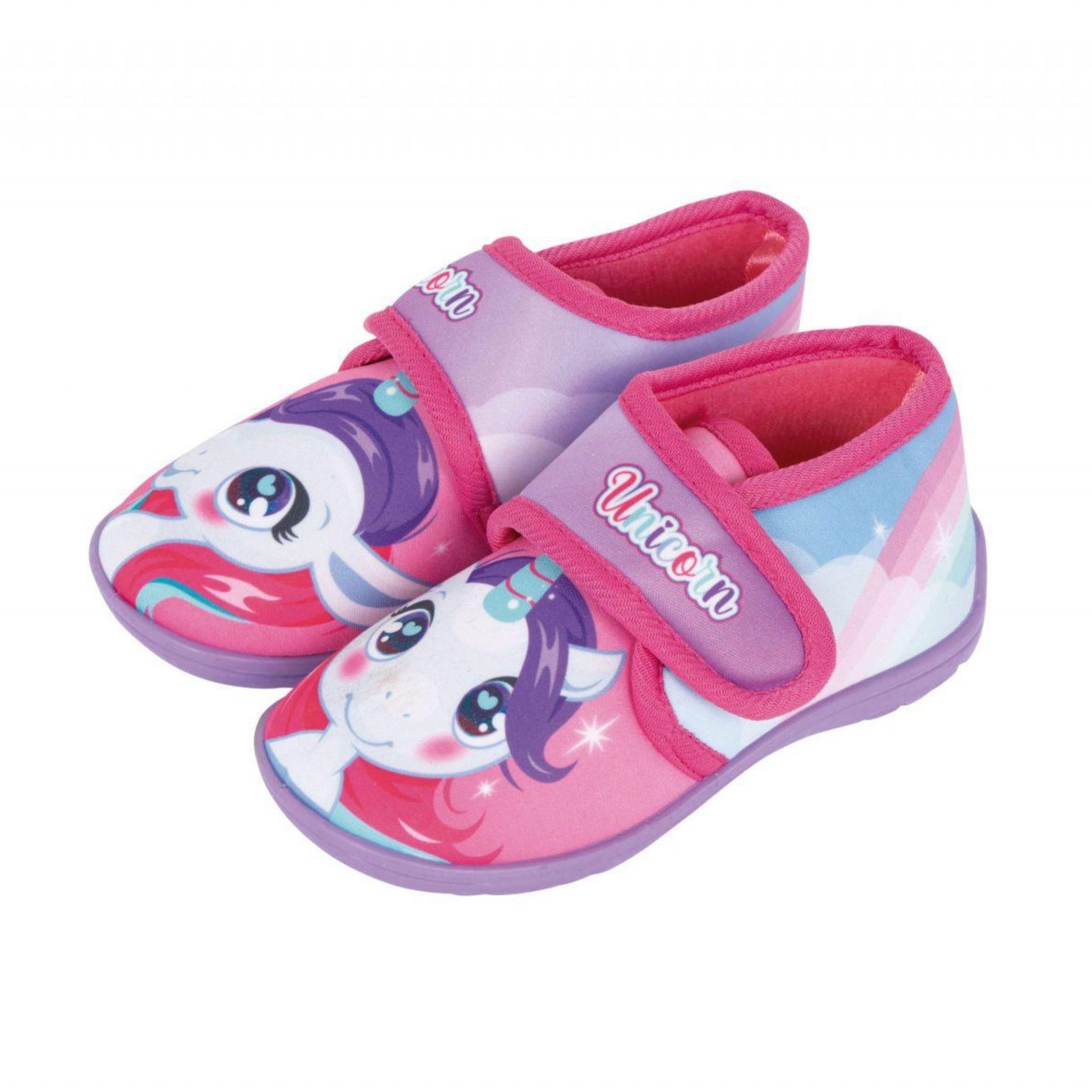 SaoTi Pantuflas Niña Unicornio Zapatillas Casa Suela Dura- Antideslizante, Calzado Infantil Cerrado Velcro