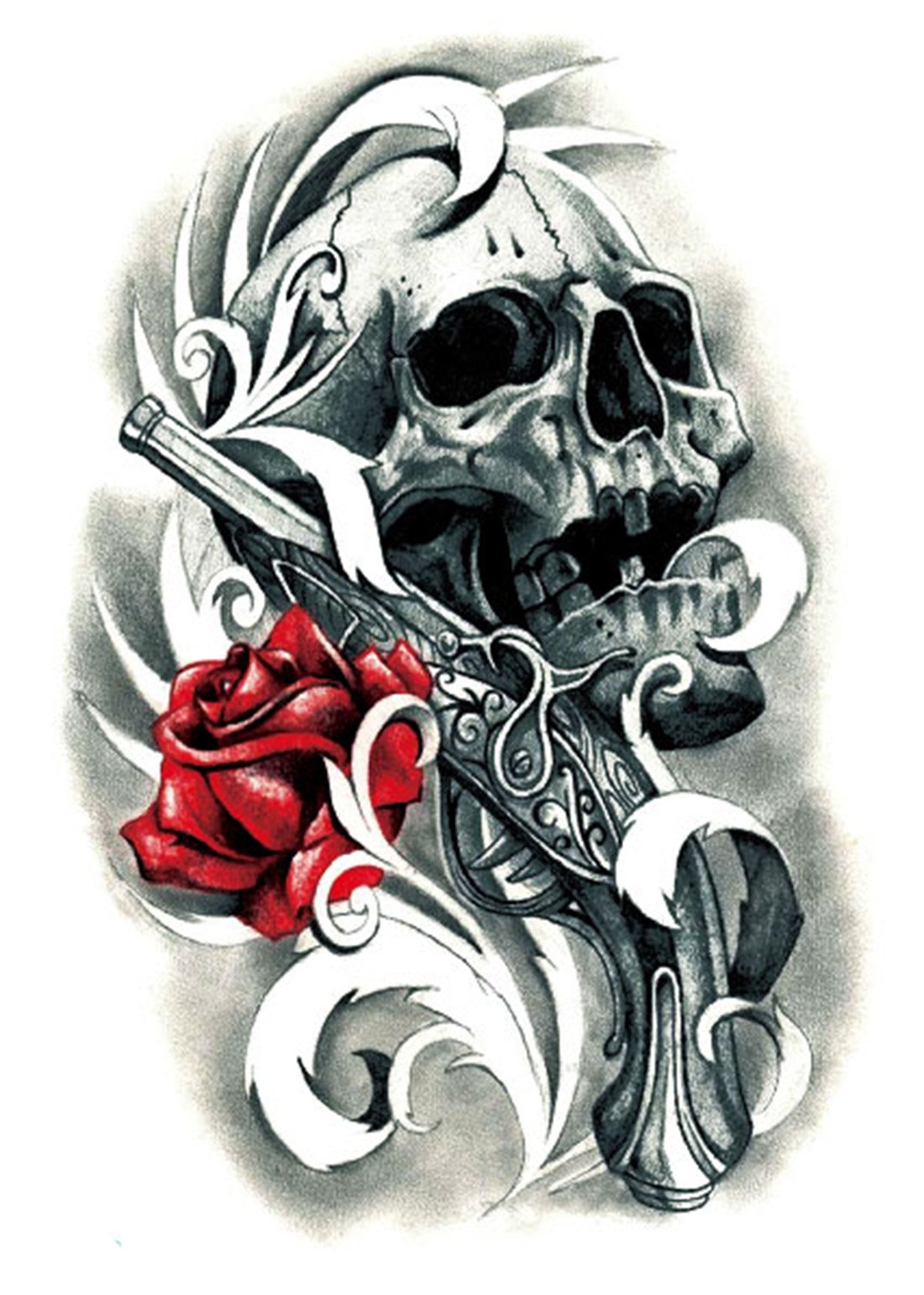 Temporary Tattoo For Girls Men Women 3D Skulls & Roses Sticker Size 21x15CM - 1PC.-picture-34