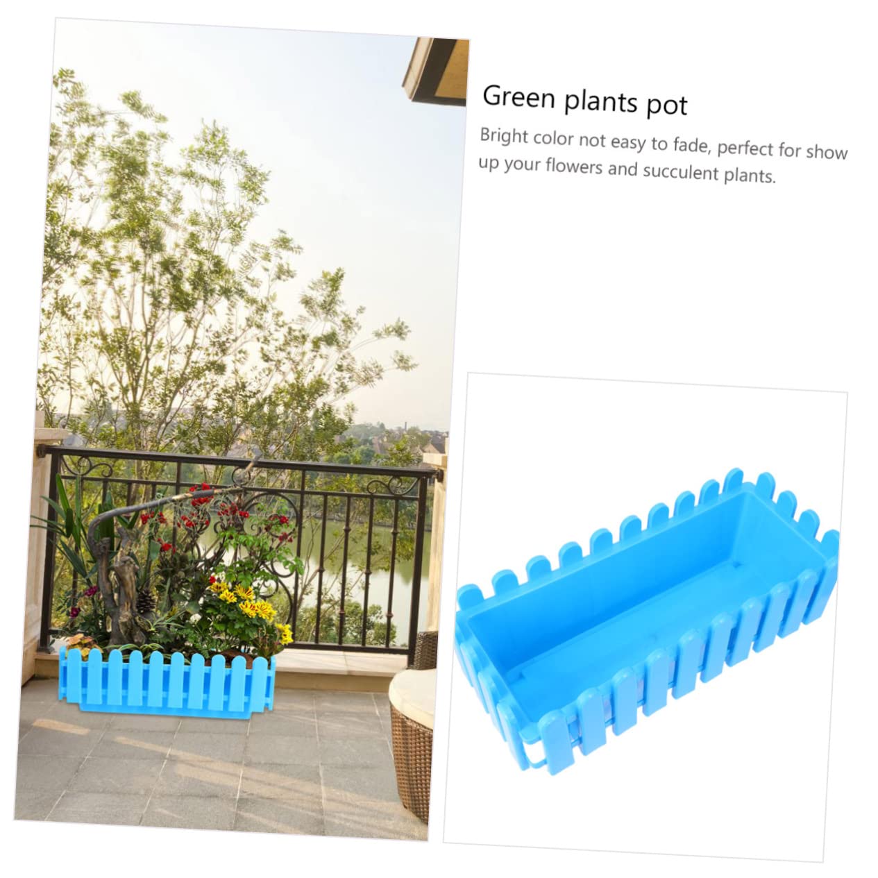 BESPORTBLE Rechteckiger Kunststoff Blumentopf für Draußen und Leicht zu Reinigen für Dekorativen Zaun und Gartenpflanzen Blau