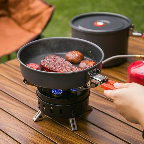 Miniatura 5 de Odoland Kit de utensilios de cocina para camping, antiadherente, ligero, juego de ollas y sartenes con bolsa de malla para camping, mochileros,