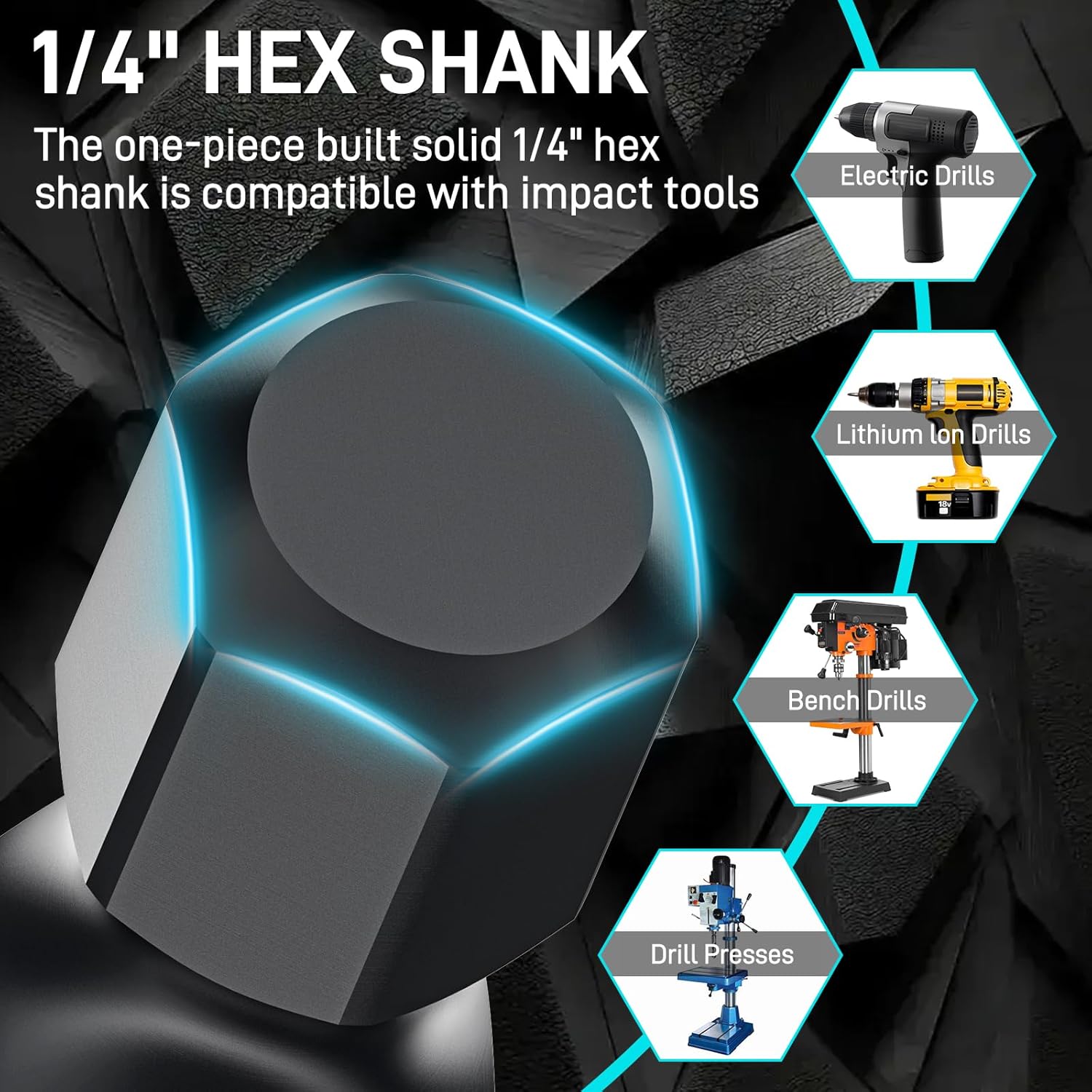 Unibit Step Drill Bit Set (1/8"-5/8"), 4 Pcs HSS Single Size Step Bit, Small Size EDC Unibit with 1/4" Hex Shank Step Bits for Thin Metal, Wood, Plastic