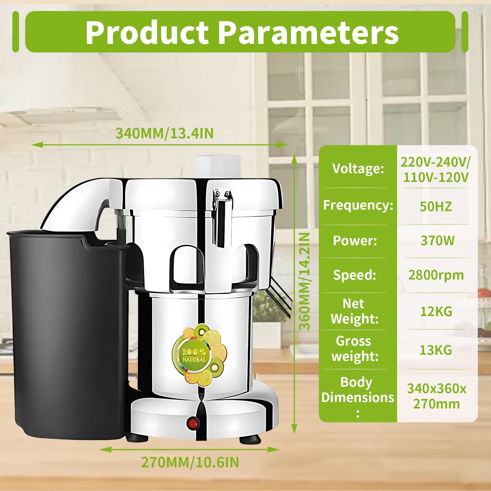 MIAOXIAOLONG Extracteur De Jus Professionnel, Centrifugeuse, 2800 TR/Min, Extracteur De Jus Robuste, pour Jus De Fruits Et Légumes, pour Jus De Fruits, Restaurants Et Hôtels B3000(370W)