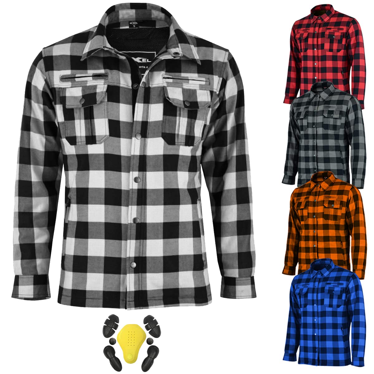 RXL Motorbike Shirts Men Flannel Fabric CE Armoured Protective Motorcycle Bikers Shirt for Mens with Removeable Armours
