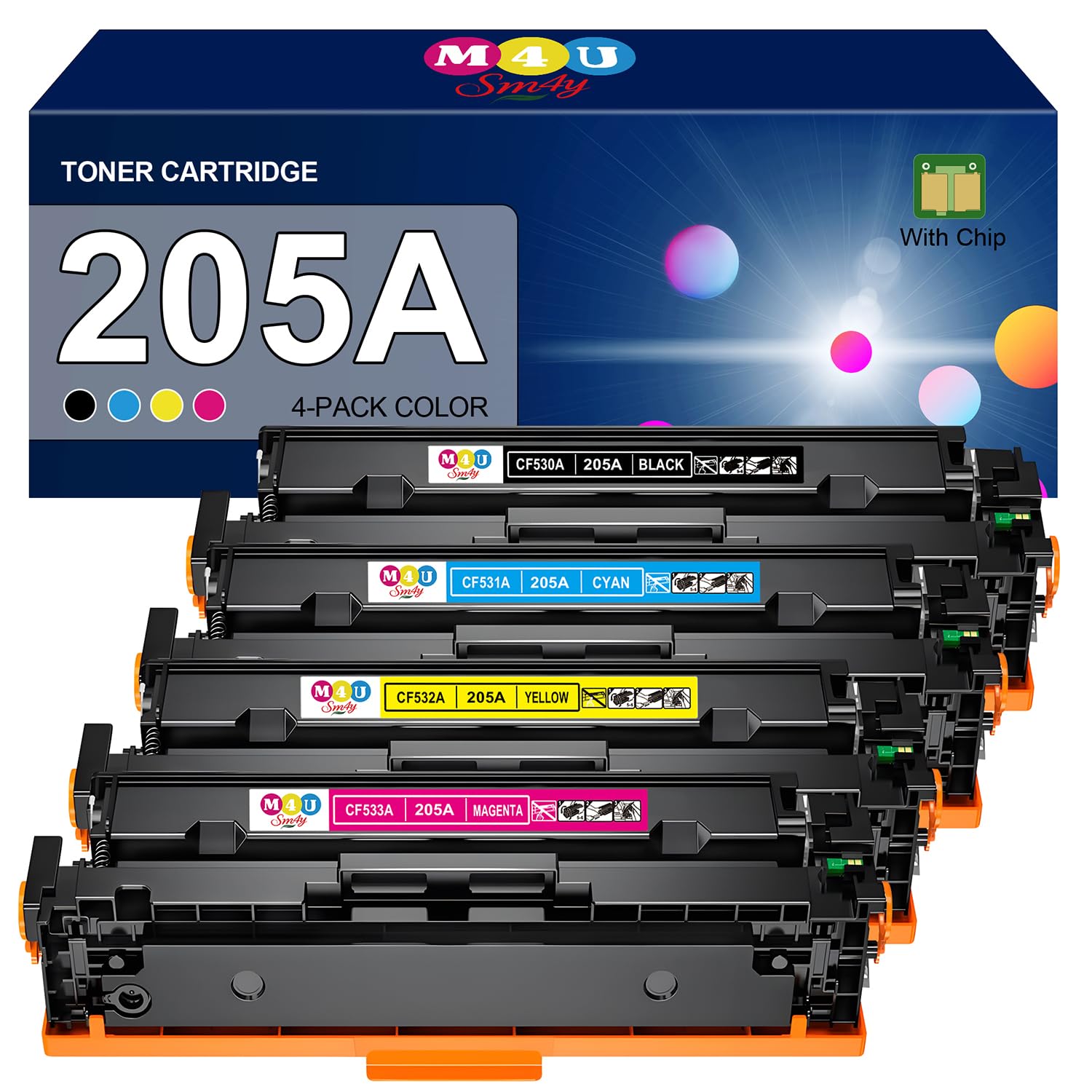 205A CF530A Cartouche Toner Compatible pour 205A CF530A CF531A CF532A CF533A pour Color Laser Jet Pro MFP M181fw M180n M180nw M154a M154nw, Multipack(4-Pack, Noir Cyan Magenta Jaune)