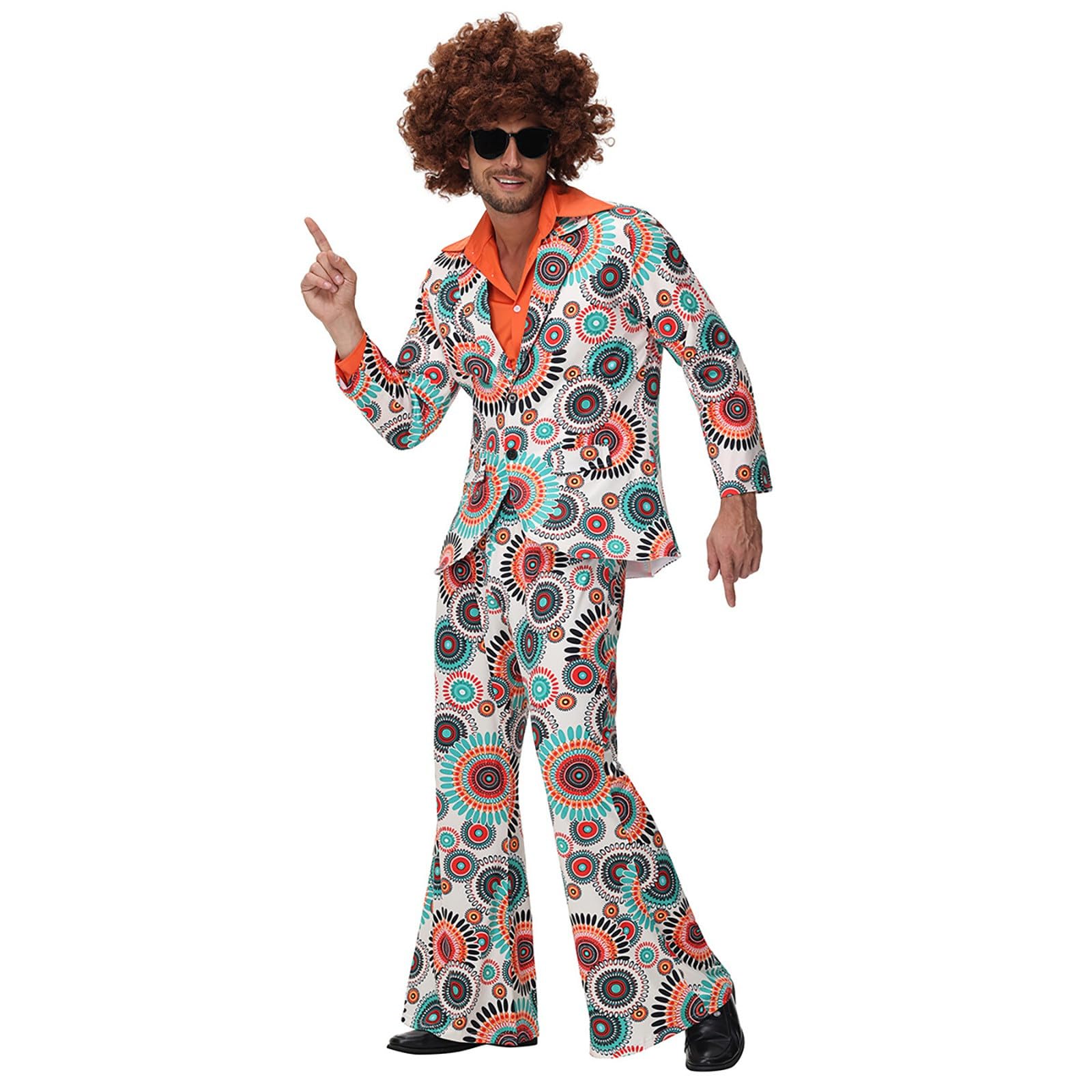 Disfraz de los años 70 para hombre, ropa de estilo hip, disfraz de discoteca de los años 80 y 90, disfraz de carnaval, chaqueta y pantalón con flores, cosplay, fiesta, disfraces, discoteca