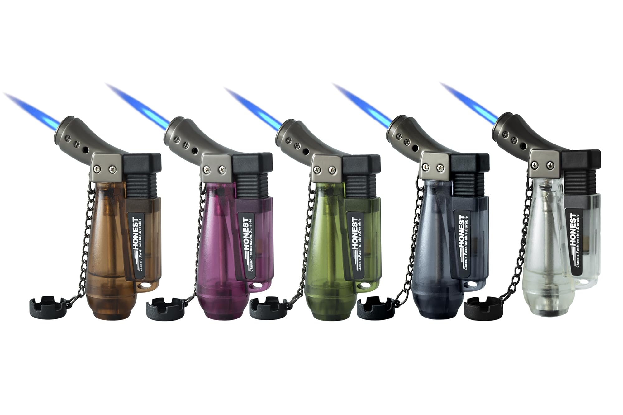 5/Pack Windproof Torch Lighters with Lid, Big Fuel Tank, Refillable (No Gas)