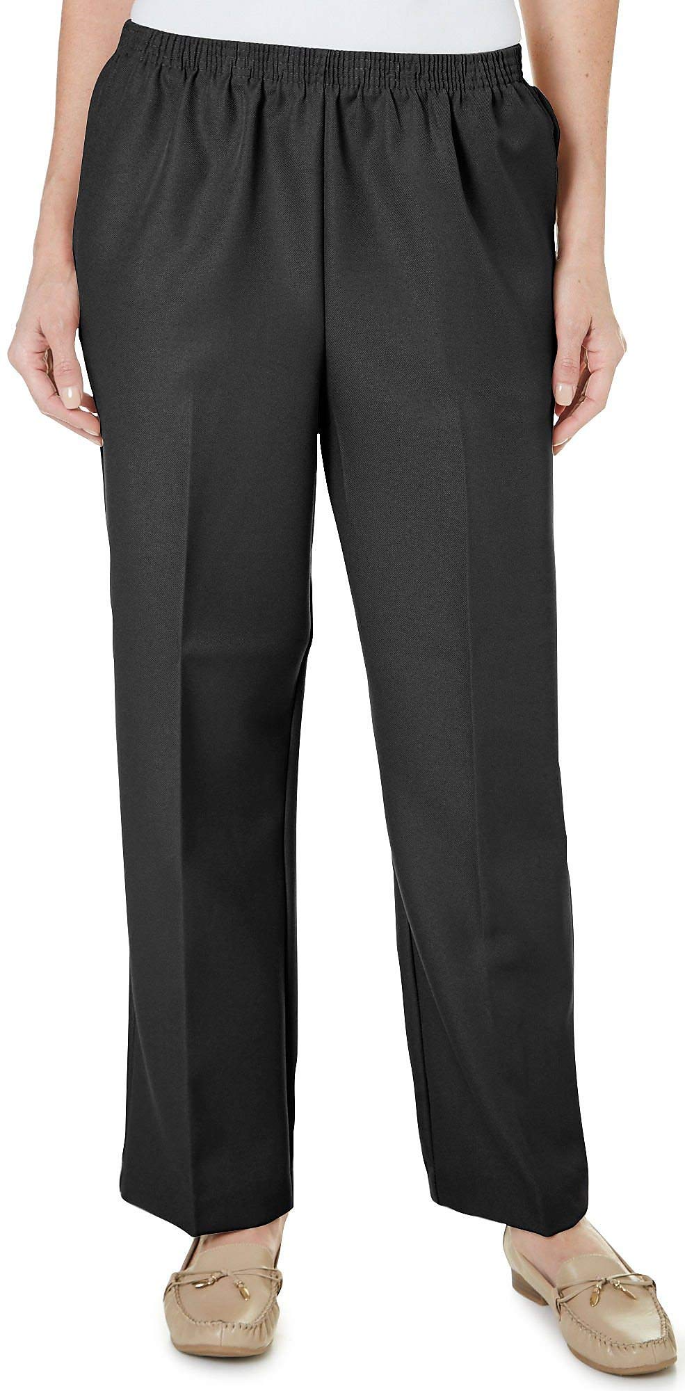 Alfred Dunner Pants Comfortable Straight Leg Pull-on Pants for Women Black 12 Petite