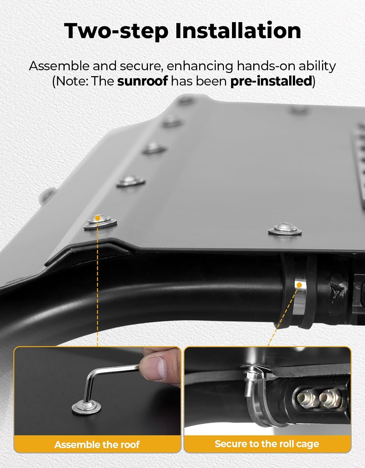 KEMIMOTO UTV Aluminum Roof with Fixed Sunroof Compatible with 2022-2026 Polaris RZR 200, Anti-UV and Enhanced Visibility Roof top, High Impact-Resistant, Snug Silent Padding, Waterproof Accessories