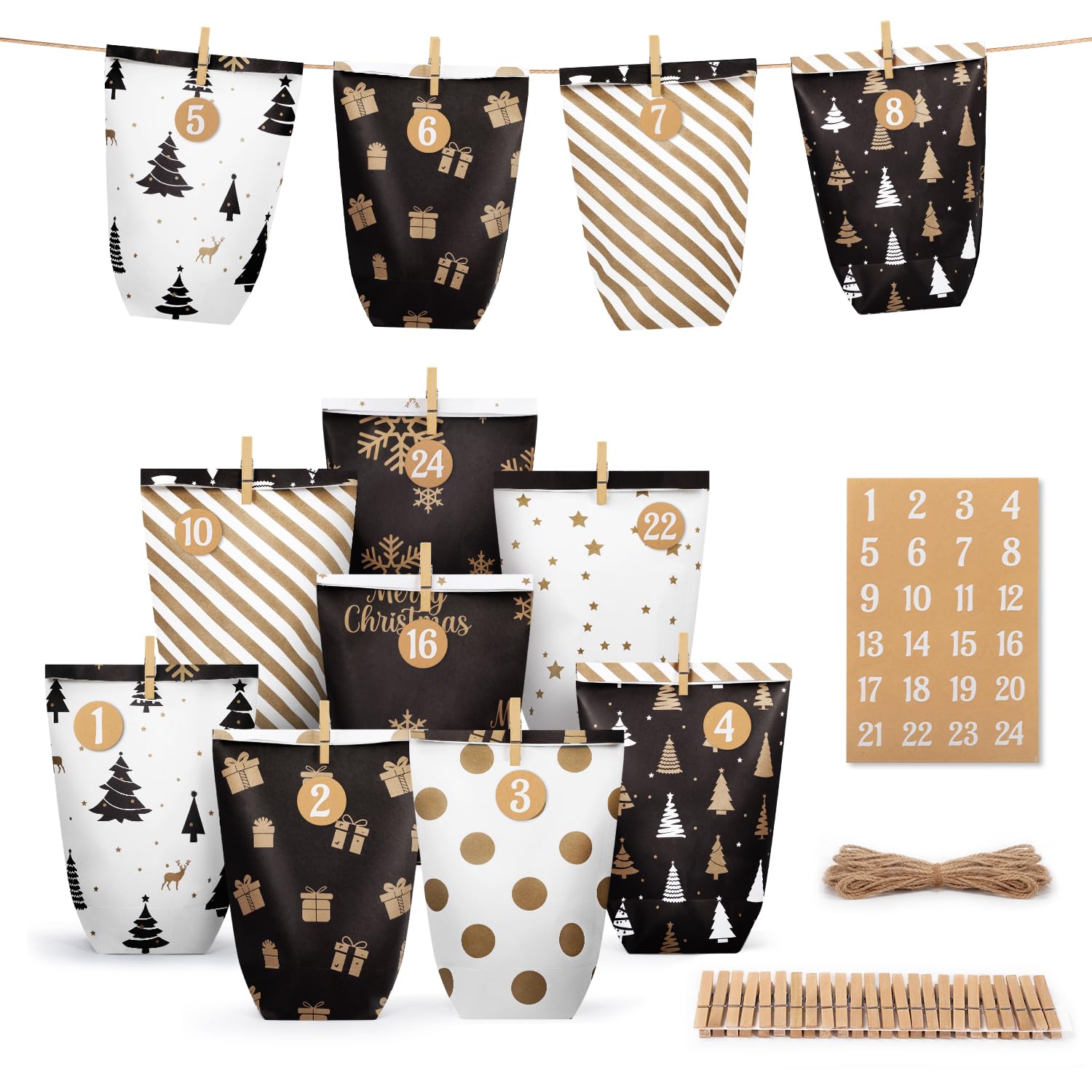 Christmas Advent Calendar to Fill, 24 DIY Advent Calendar Paper Bags