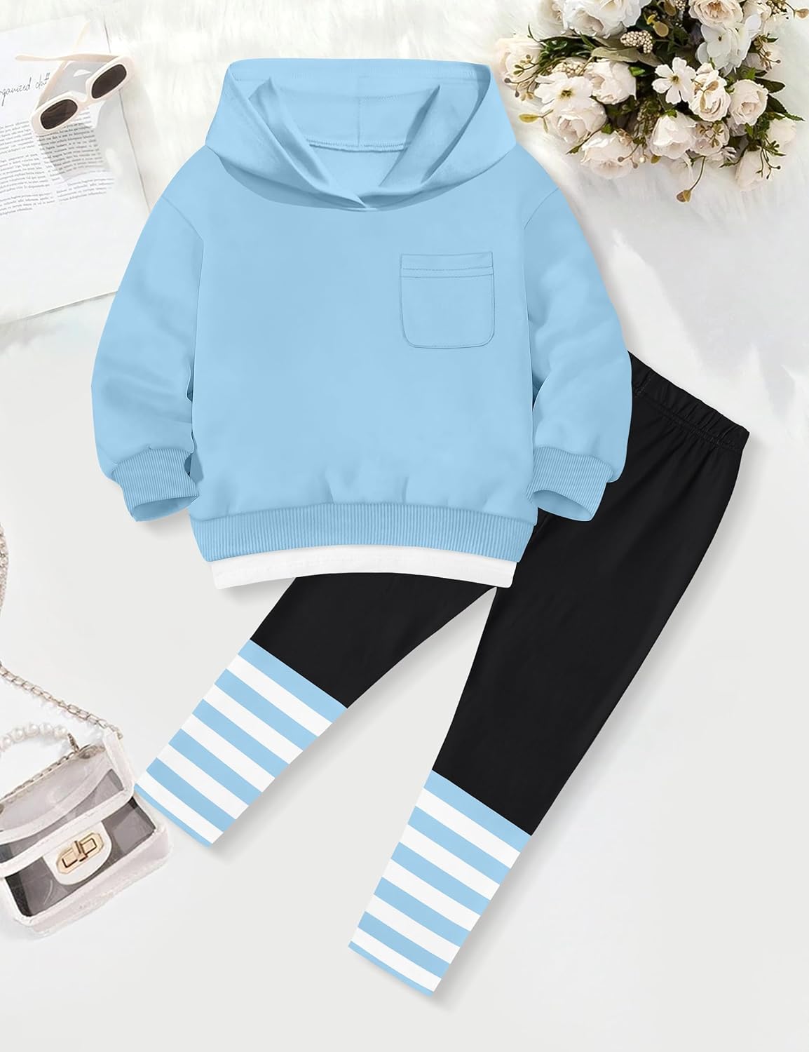 NAPU Girls Clothes Pullover Hoodies Little Girls Clothes 2Pcs Outfits Sweatsuit Striped Leggings Set Fall Winter Outfit 3-8Y - Image 5