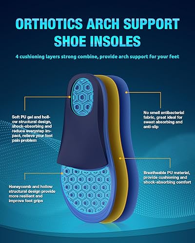 Miniatura 2 de Plantillas ortopédicas para zapatos con soporte de arco, amortiguadores huecos estructurales para amortiguar la fascitis plantar, tendinitis
