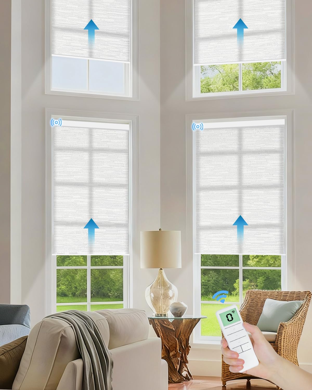 Tokblind Motorized Light Filtering Roller Shades with Remote Control, Smart Blinds for Windows Compatible with Alexa Google via Hub, Rechargeable Electric Window Shade Customized Size(Texture Beige)