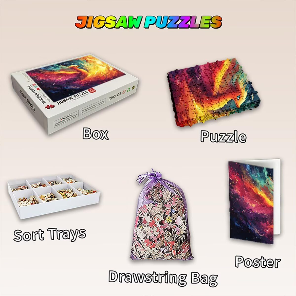 Puzzle 1500 elementów feniks, puzzle płomień dla dorosłych, klasyczne puzzle gry edukacyjne do aktywności rodzinnej, najwyższej jakości drewniane puzzle z pudełkiem na prezent dla mężczyzn i kobiet