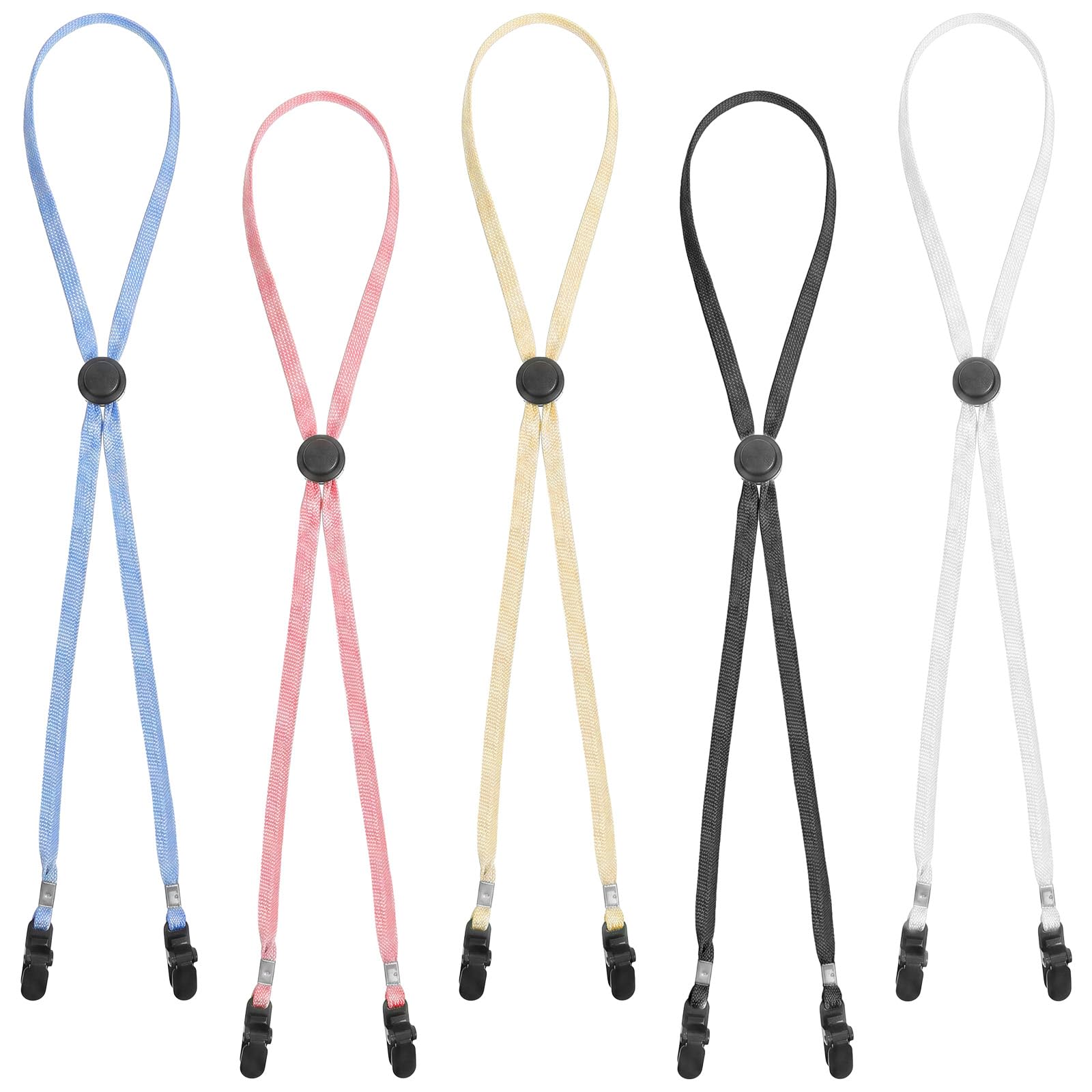 Aysatogc 5 Pcs Adjustable Hat Strap, Elastic Hats Removable Chin Cord Anti-Lost Cap Strap Clips Windproof Suitable for Outdoor Activities (5 Colors)