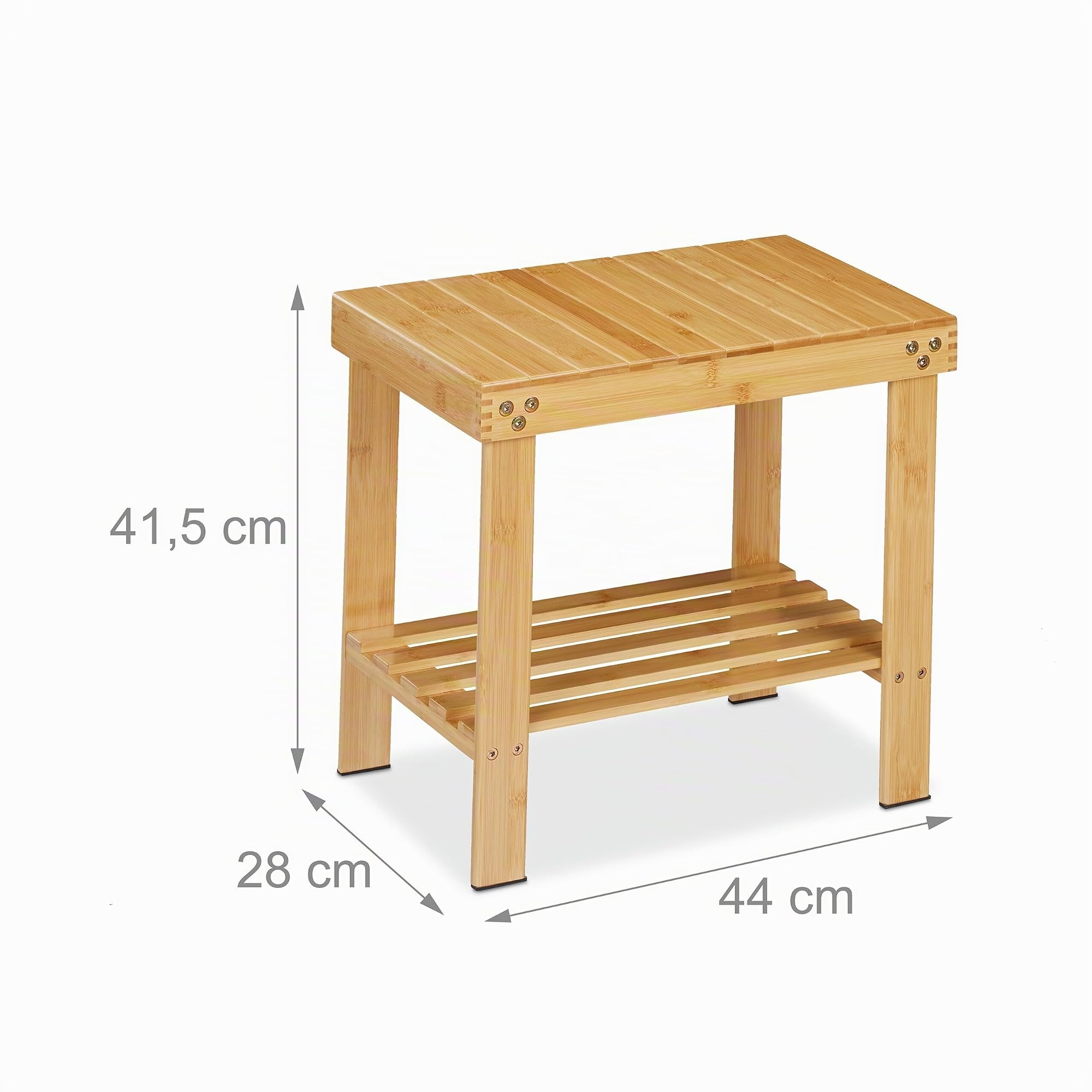 Relaxdays Banco Baño Bambú, Taburete con Balda, Banqueta con Repisa Cocina, Calzador Pasillo, 41,5 x 44 x 28 cm, Natural