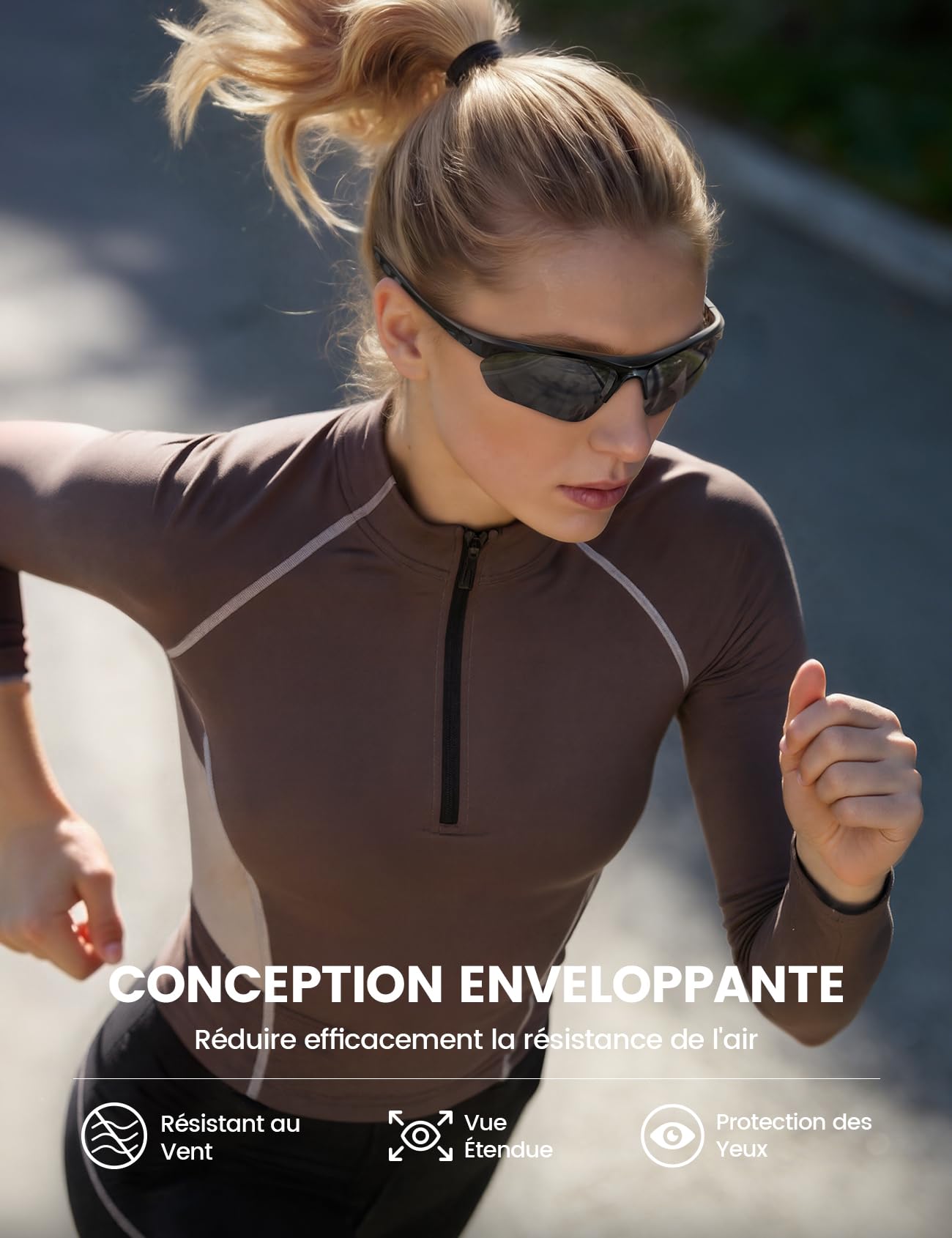 Lamicall Lunettes de Soleil Polarisées Cyclisme - [22g & Design Enveloppant] UV400 Protection, TR90-Monture, Plaquette de Nez Réglable, Lunettes de Soleil Sport Multifonctions pour Pêche/Course à Pied
