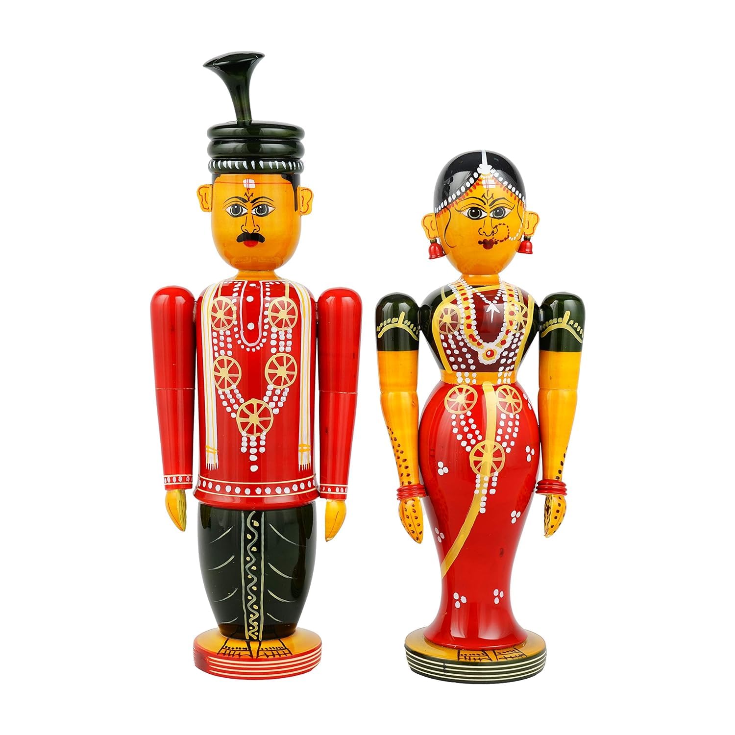 SIMPLE DAYS Marriage Couple | Bride and Groom Set | Traditional Wedding Gift | Kondapalli Etikoppaka Bommalu Bridal Set | Handcrafted Wooden Decor Item - Big (11 Inches)
