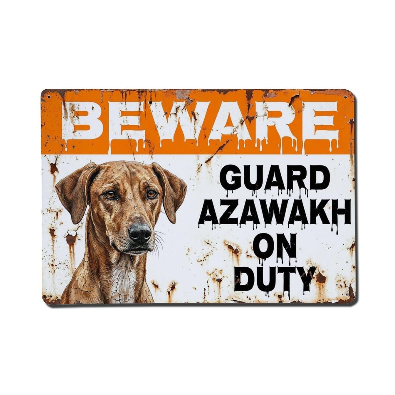 Vintage Funny Azawakh Guard Beware of Dog Landing Metal Tin Sign Plaque Wall Decor for Cafe, Club Bar, Office, Garden Metal Poster 8x12Inch