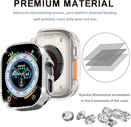 Miniatura 4 de Miimall Funda compatible con Apple Watch UltraUltra 2 de 1.732 pulgadas, con cristales brillantes chapados en diamantes a prueba de golpes, marco