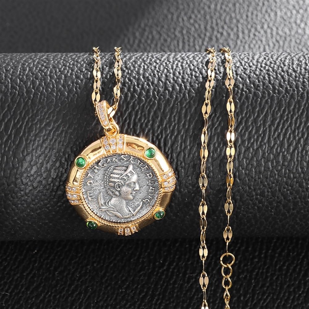 Collana con ciondolo a forma di moneta antica della dea romana della mitologia, simbolo antico romano, amuleto, One Size, Agata