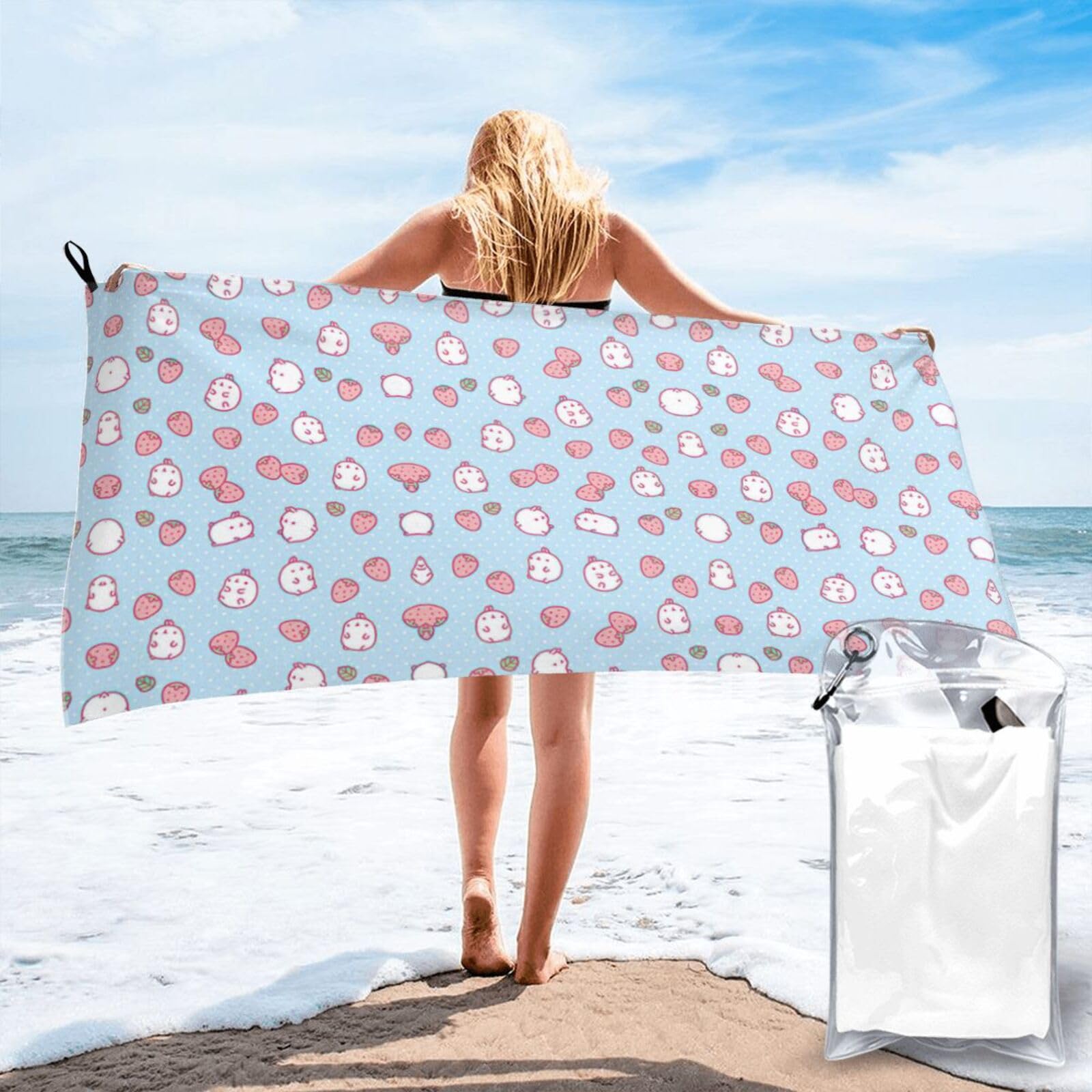 VCzsdff Cartoon Character Strawberry Print Quick Dry Towel Compact Beach Shower Wrap For Camping Fitness