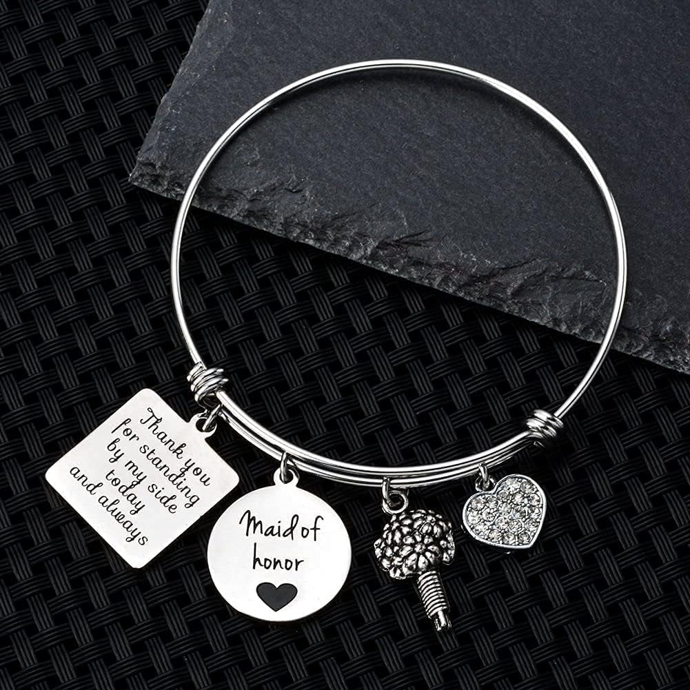 Wedding Gift for Bridesmaid Maid of Honor Flower Girl Bride to Be Sister Mother of The Bride Thank You Gift from Bride and Groom Thank You for Standing by My Side Bracelets Gifts - Image 4