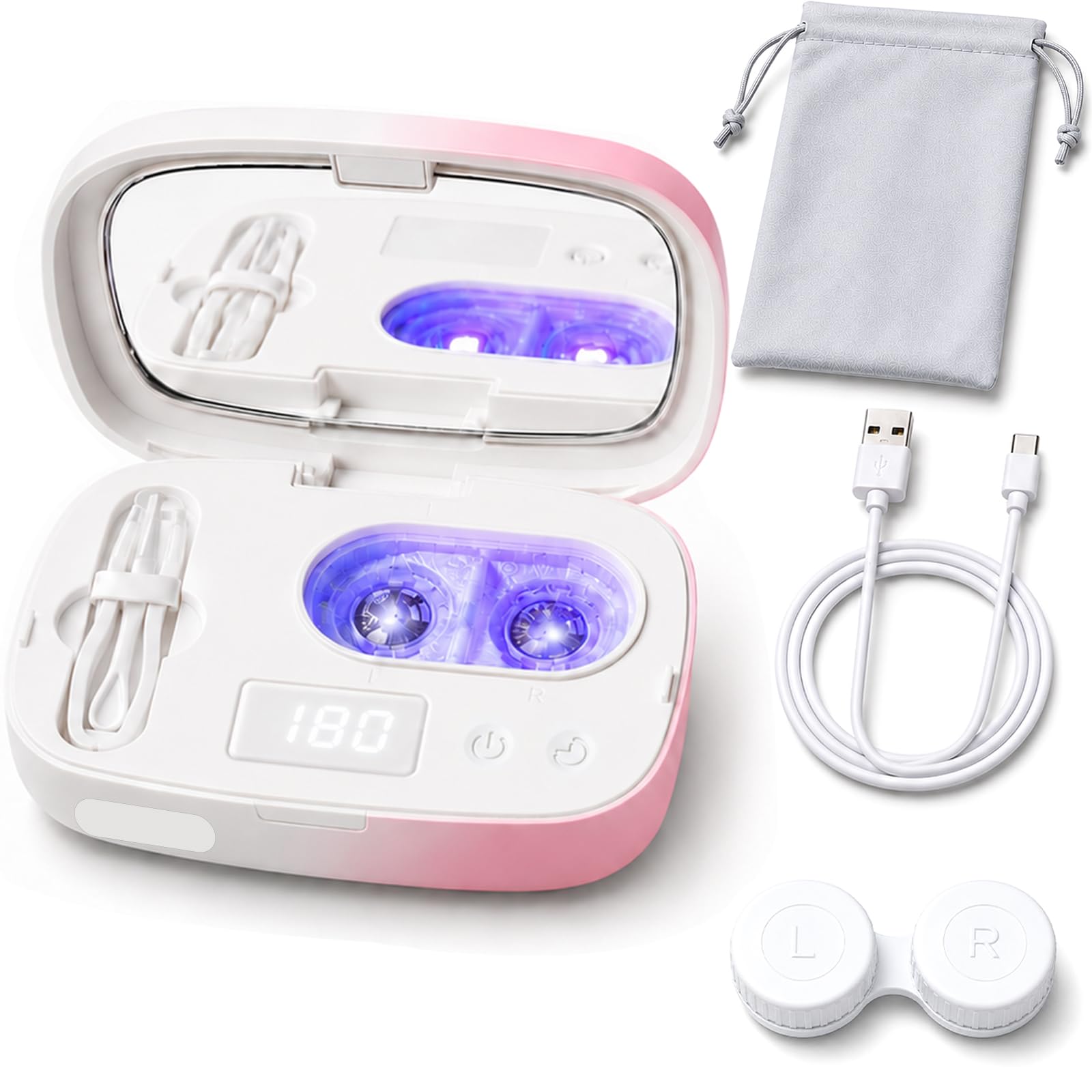 Portable Ultrasonic Lens Cleaner with USB Power and LED Timer Pink