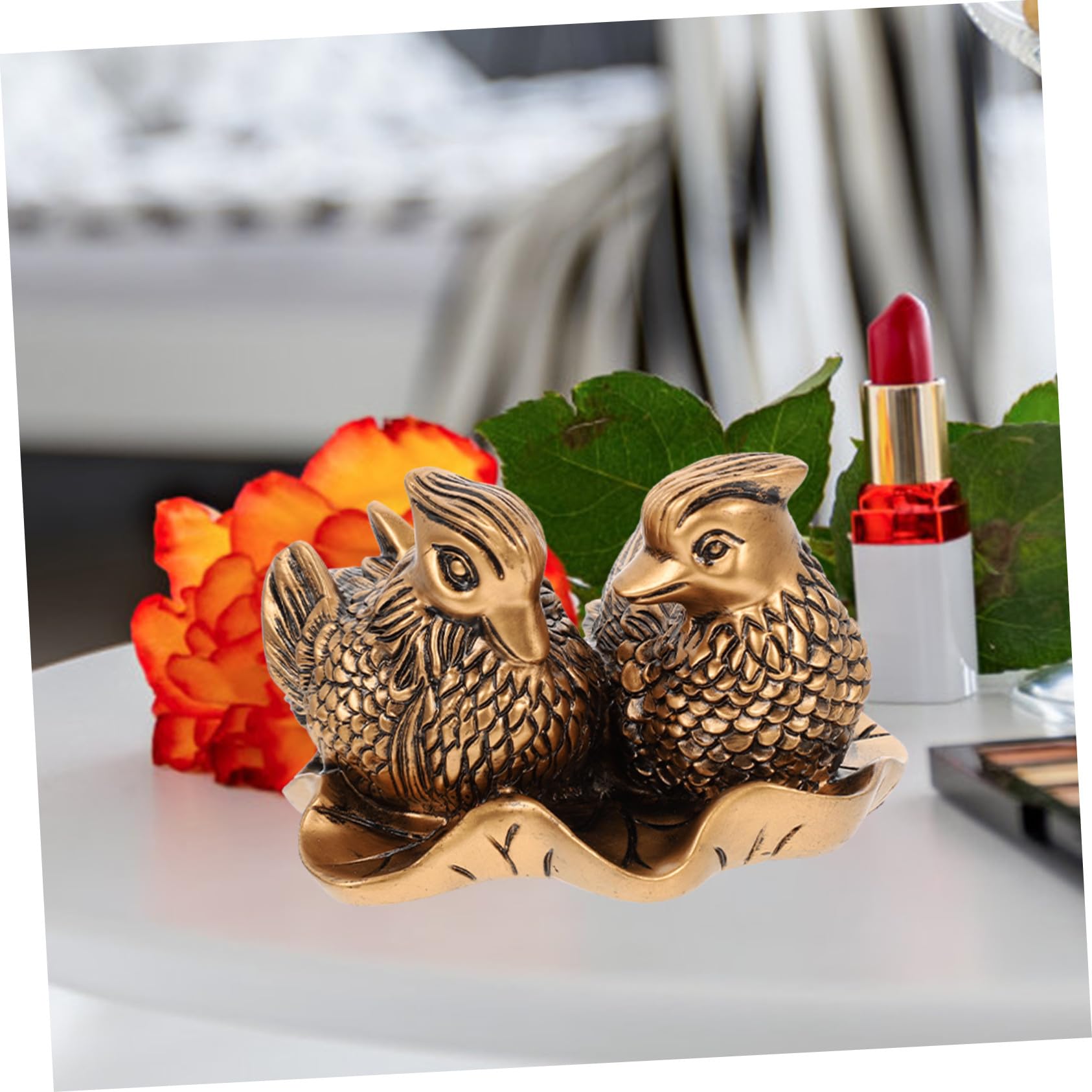 VICASKY 5 Stück Mandarinenente Figur aus Sicherem Resin Romantische Hochzeitsdeko und für Brautpaar Langlebige Skulptur mit Liebe Vögel Motiv Leicht und Vielseitig für Zuhause und Büro