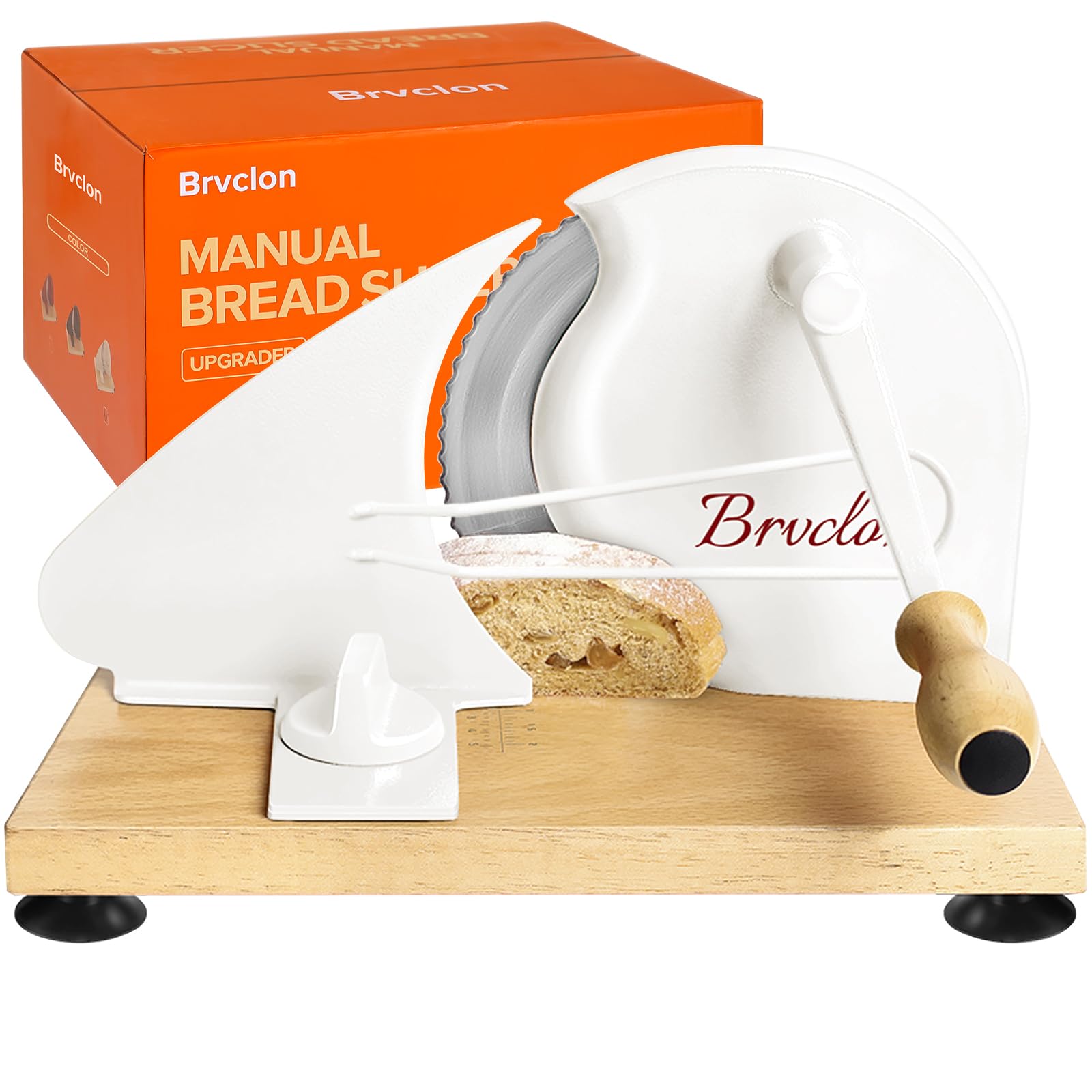 Manual Bread Slicer for Homemade Sourdough Bread, Adjustable Thickness&Evenly Slicing, Hand Crank Bread Slicer with Scale Line and Suction Cup, Serrated Blade Design, Patent:USD105861 (White) — image 1