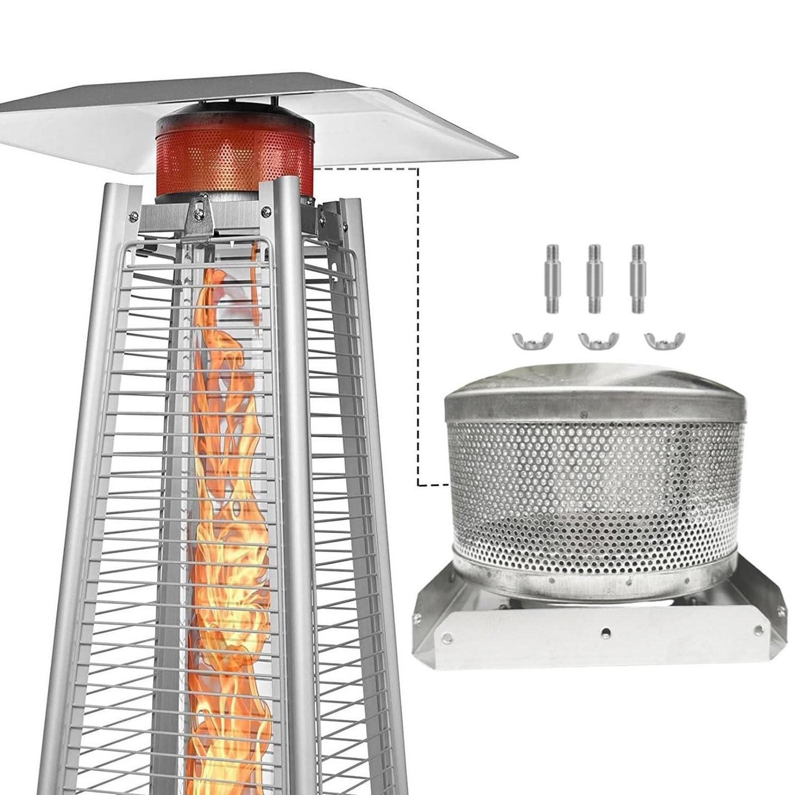 Bruciatore Per Stufa Da Patio Con Schermo E Base, 4 Lati A Piramide Parti Di Ricambio Per Riscaldatore Da Patio In Acciaio Inossidabile 304(Hole distance 10cm)