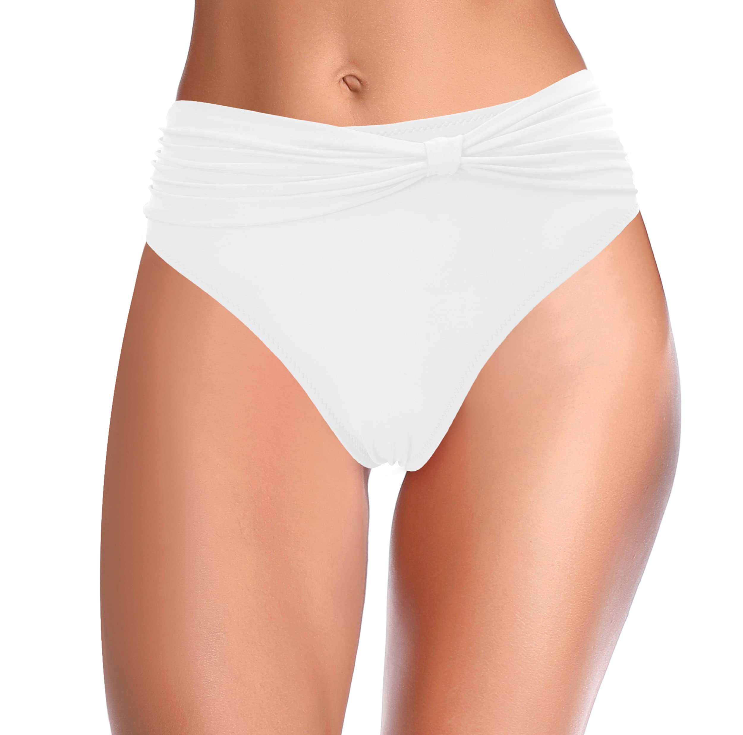 SHEKINI Traje de Baño para Mujer Abdominal Cintura Alta de Bikini Pantalones de natación Ruched Color Sólido Bañadores Retro Ropa de Playa Bikini