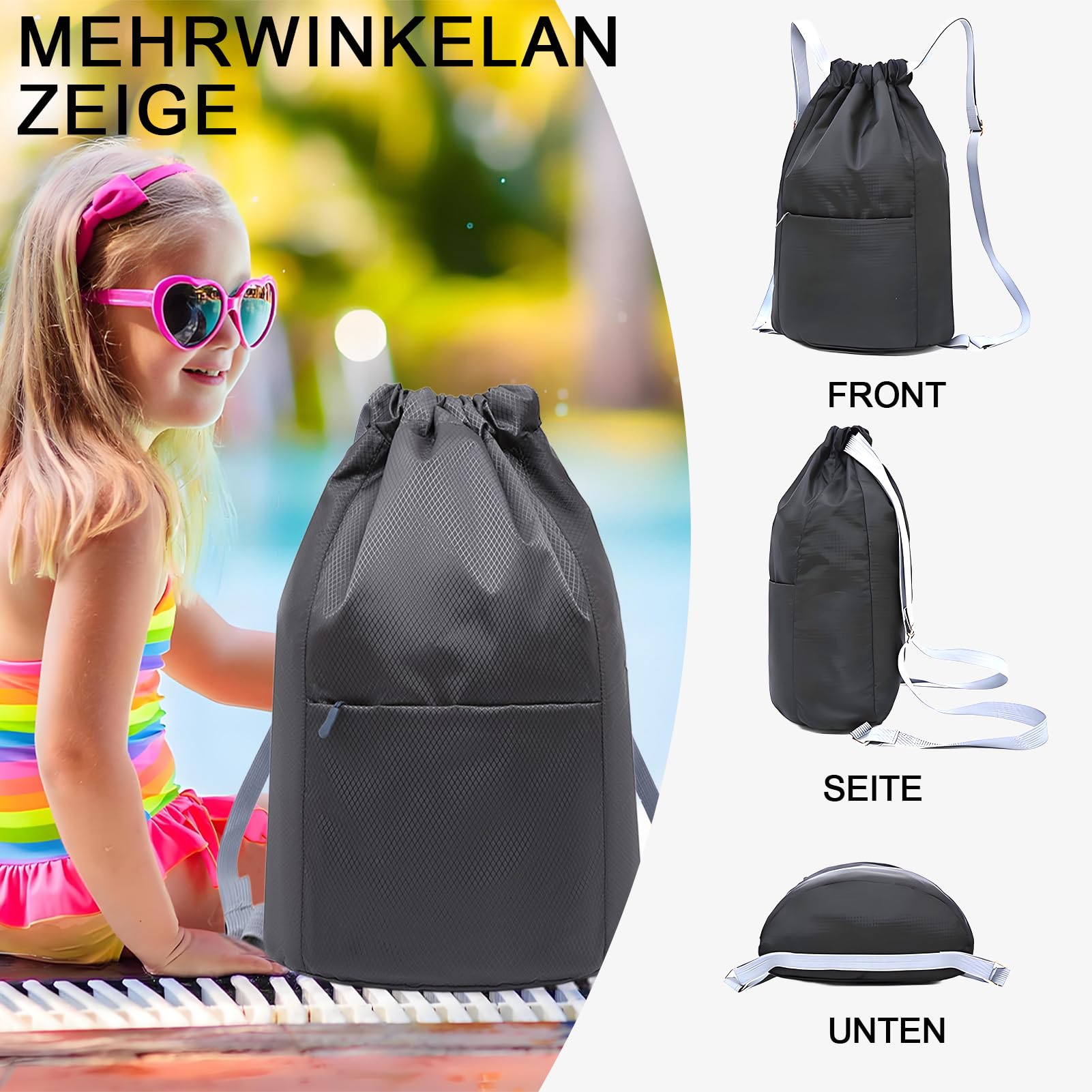 Wasserdichter Turnbeutel mit Kordelzug, Sportbeutel Damen Herren, Faltbar Große Kapazität Beutel mit Kordelzug Rucksack, Kordelzugbeutel zum Wandern, Camping, Reisen, Schwimmen